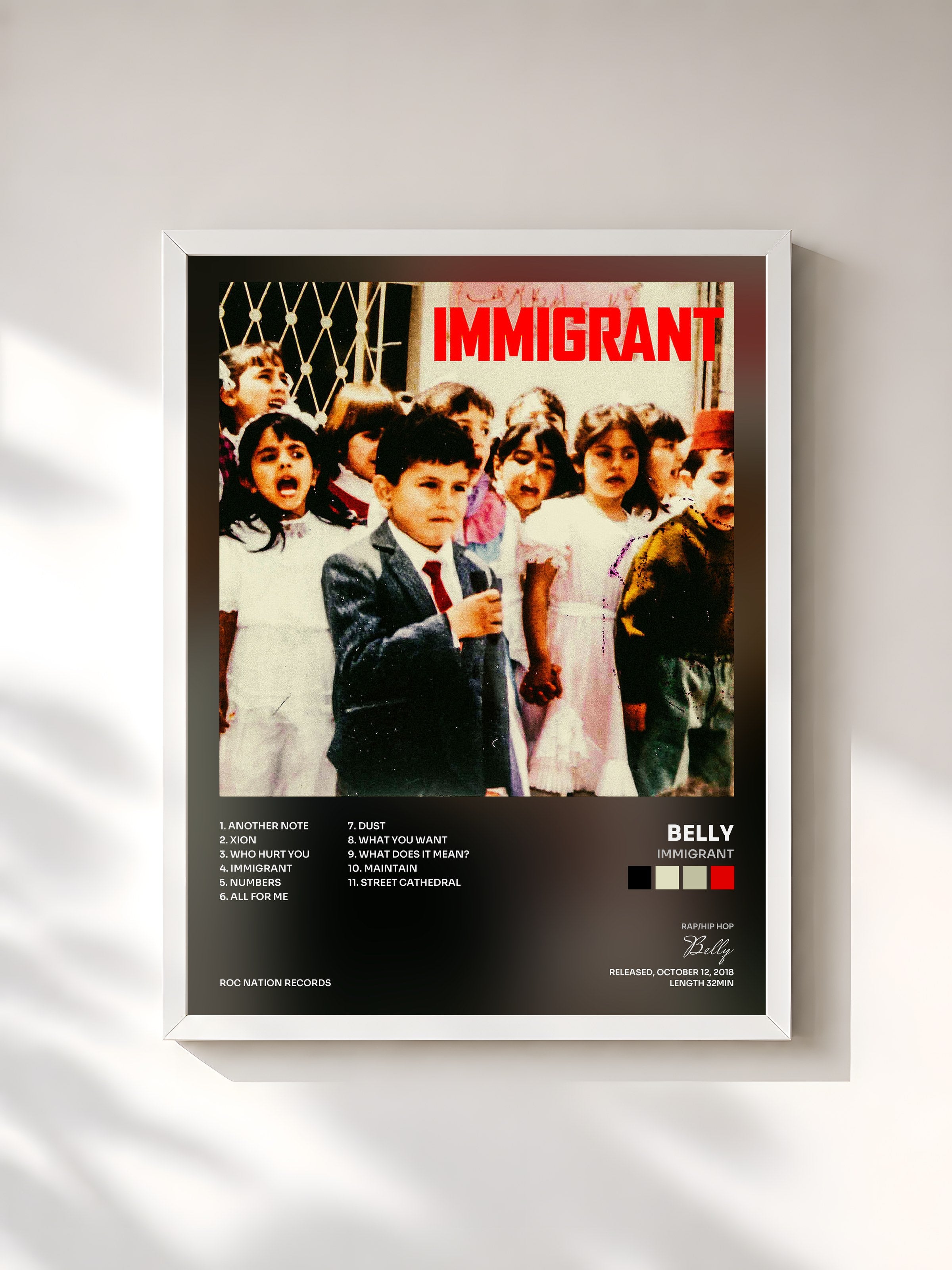#blanc Tableau de l'album IMMIGRANT de Belly, cadre blanc, imprimé et encadré en France