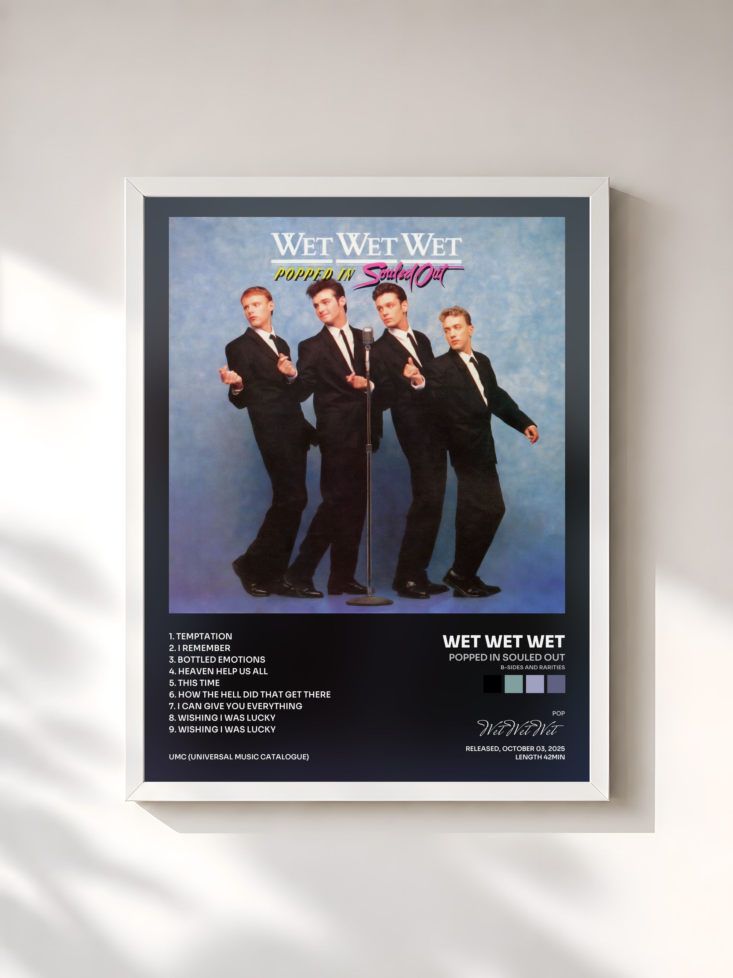 #blanc Tableau de l'album Popped In Souled Out (B-Sides and Rarities) de Wet Wet Wet, cadre blanc, imprimé et encadré en France