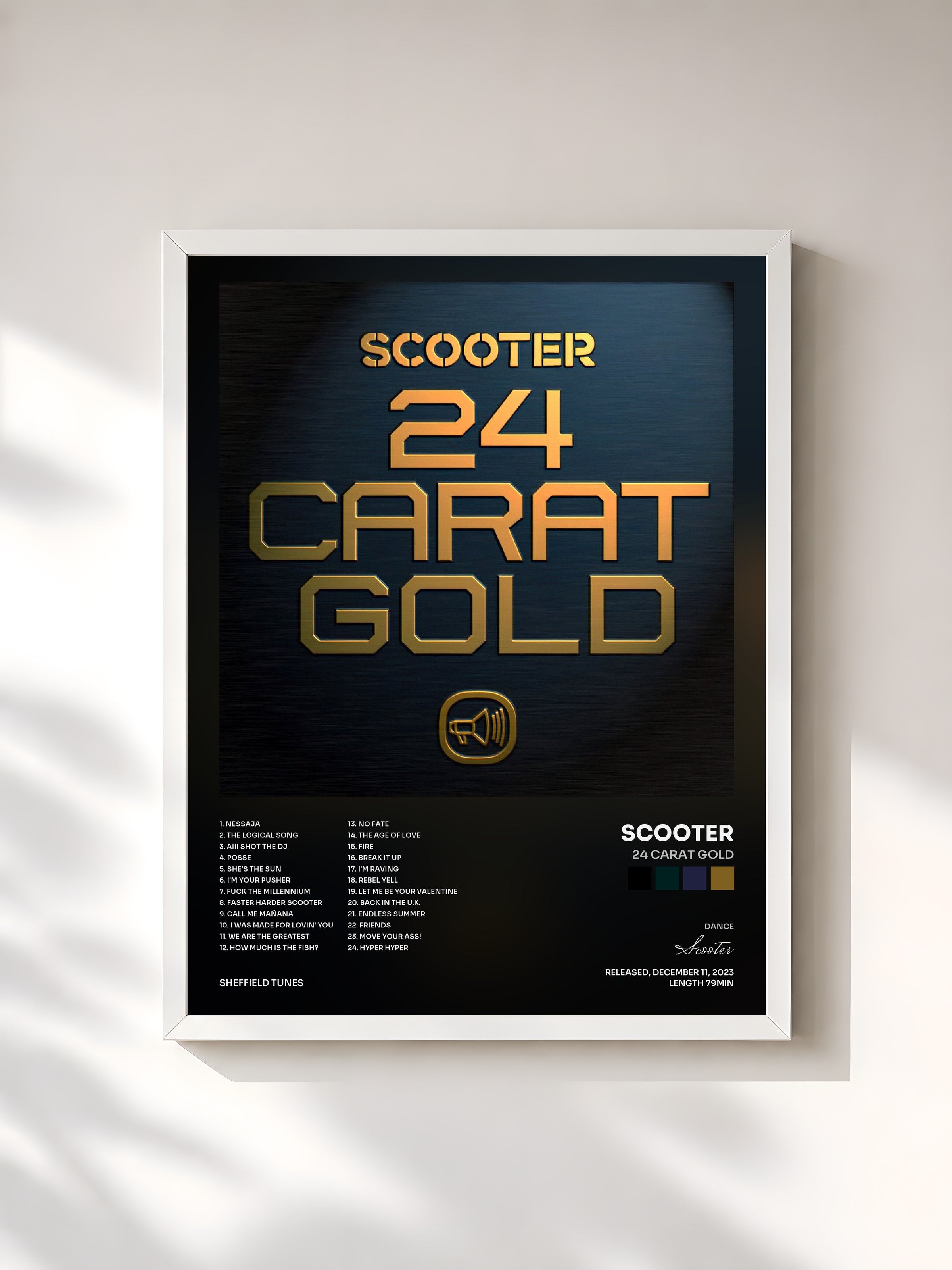 #blanc Tableau de l'album 24 Carat Gold de Scooter, cadre blanc, imprimé et encadré en France