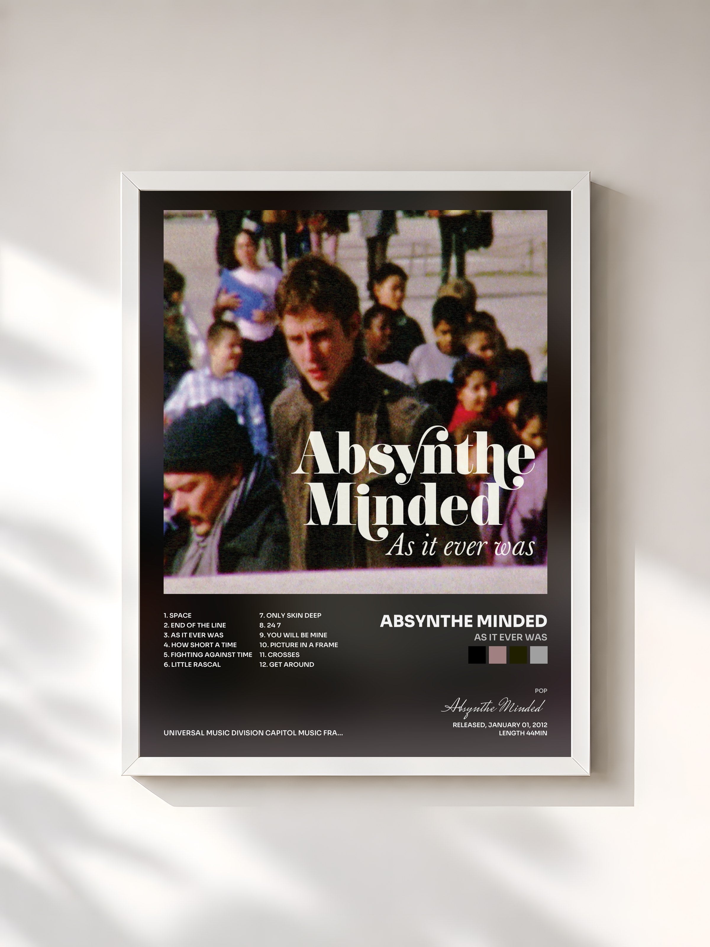 #blanc Tableau de l'album As It Ever Was de Absynthe Minded, cadre blanc, imprimé et encadré en France