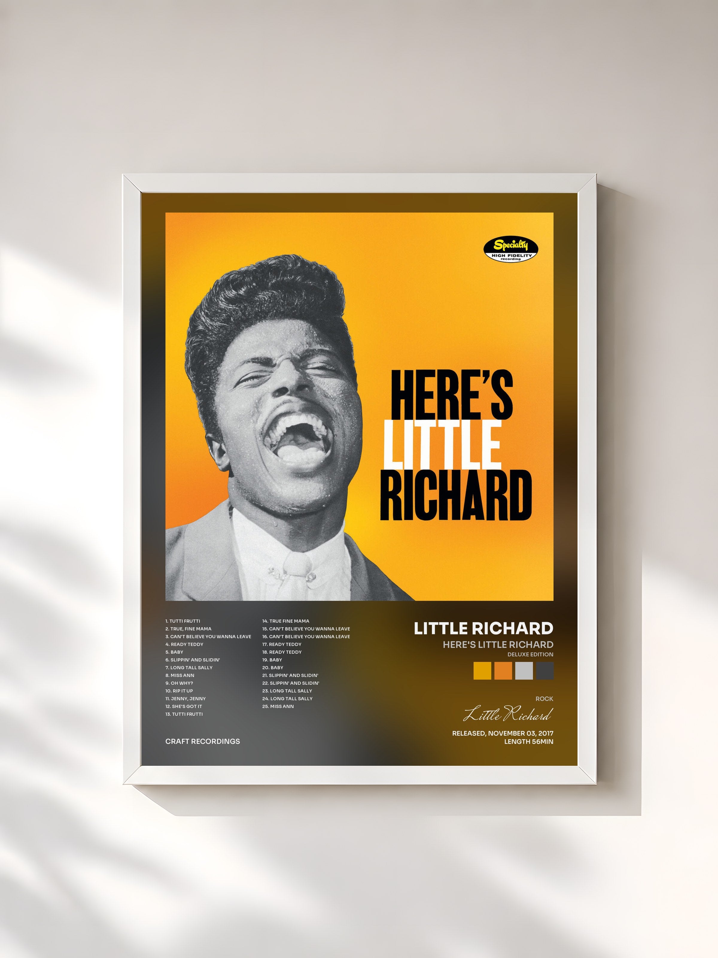 #blanc Tableau de l'album Here's Little Richard (Deluxe Edition) de Little Richard, cadre blanc, imprimé et encadré en France