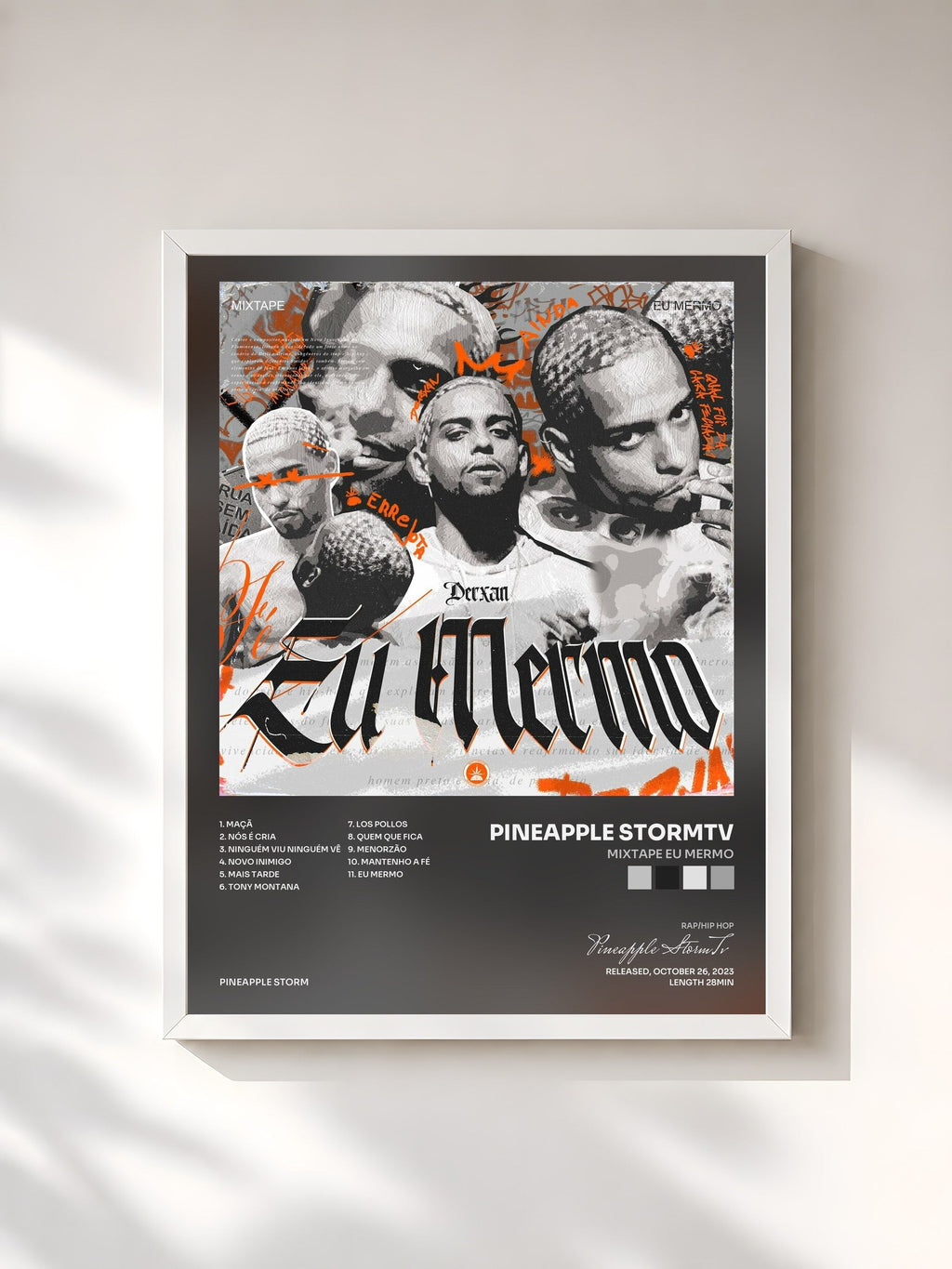 #blanc Tableau de l'album MIXTAPE EU MERMO de Pineapple StormTv, cadre blanc, imprimé et encadré en France