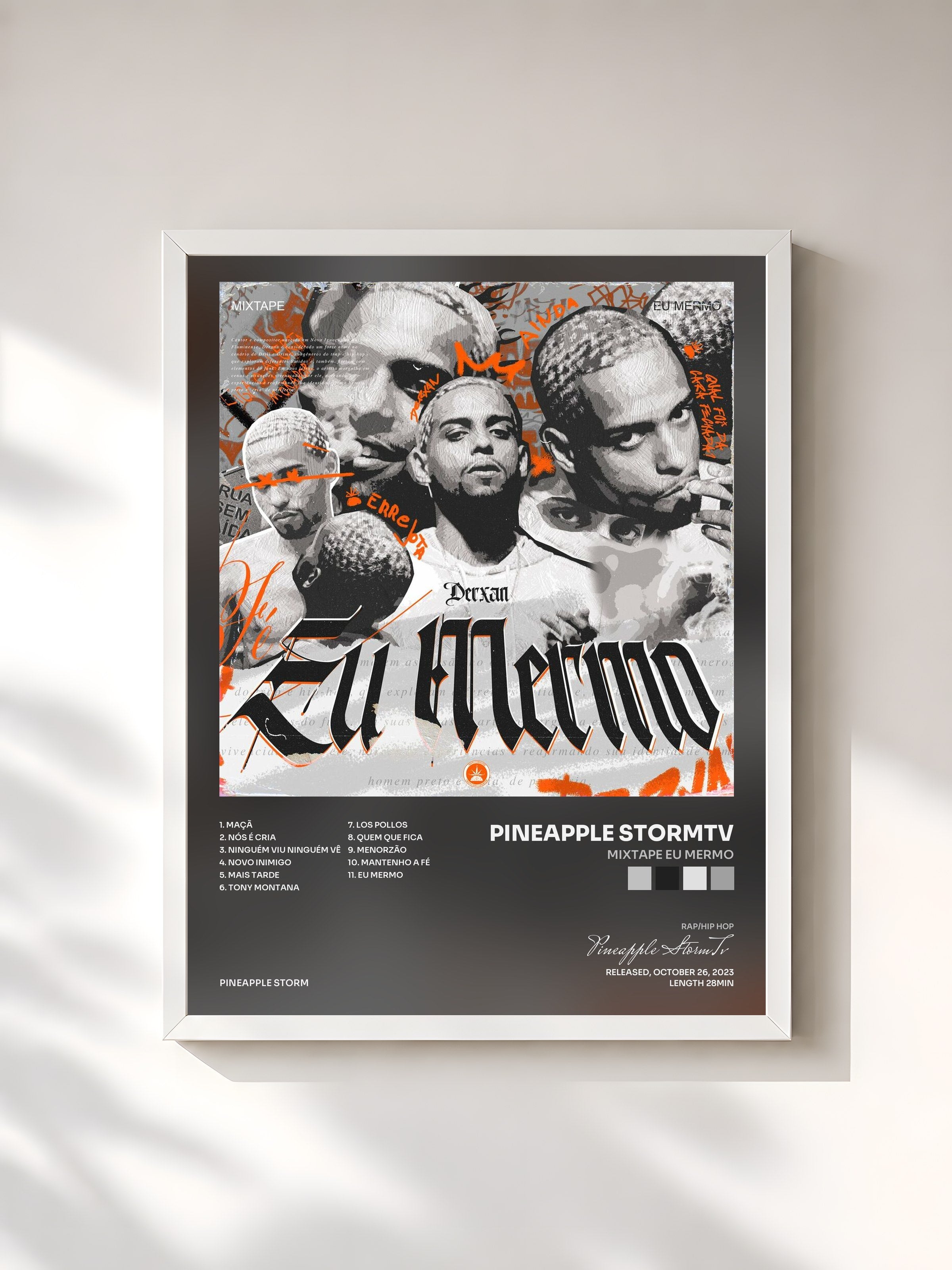 #blanc Tableau de l'album MIXTAPE EU MERMO de Pineapple StormTv, cadre blanc, imprimé et encadré en France