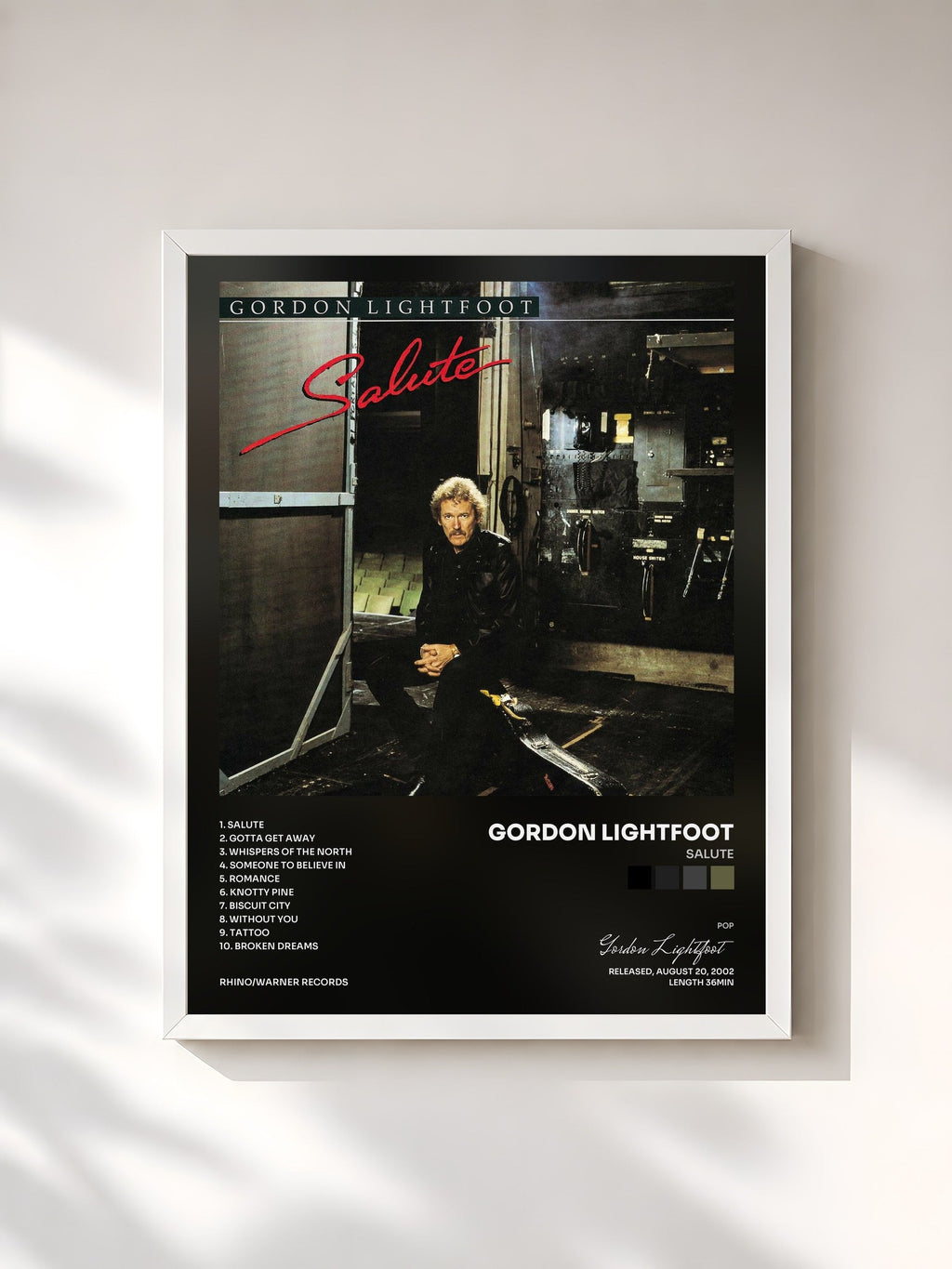 #blanc Tableau de l'album Salute de Gordon Lightfoot, cadre blanc, imprimé et encadré en France
