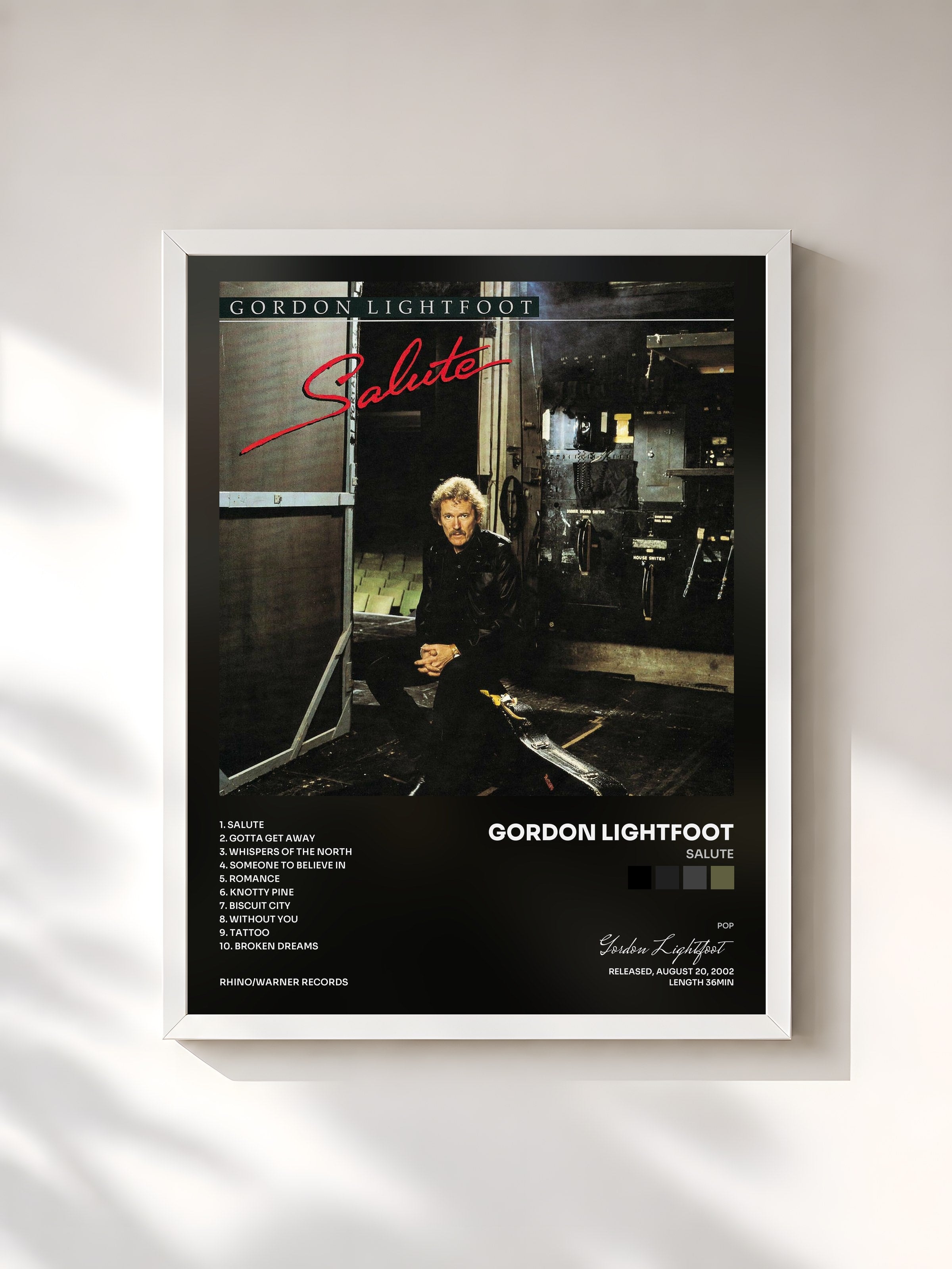 #blanc Tableau de l'album Salute de Gordon Lightfoot, cadre blanc, imprimé et encadré en France