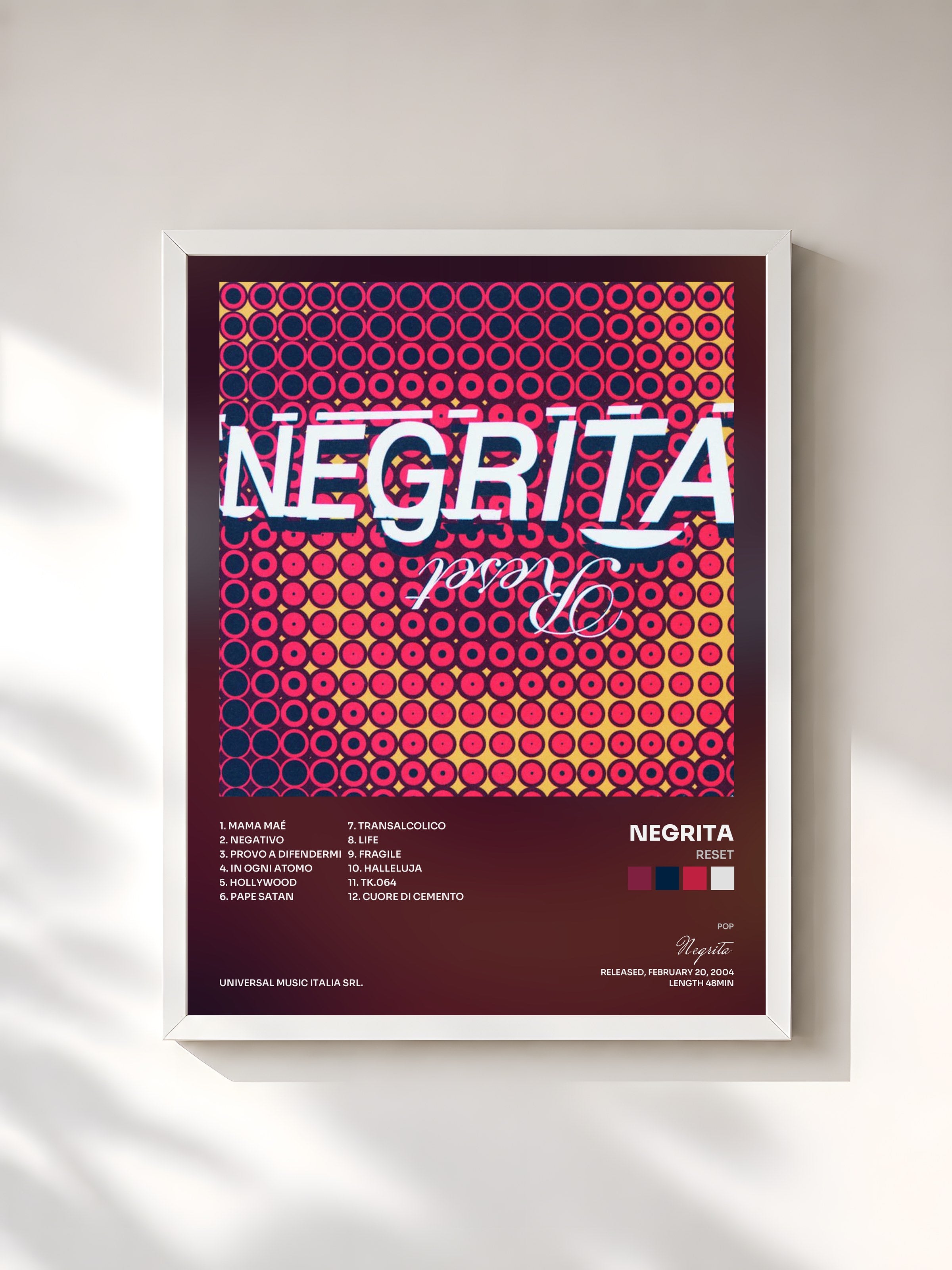 #blanc Tableau de l'album Reset de Negrita, cadre blanc, imprimé et encadré en France