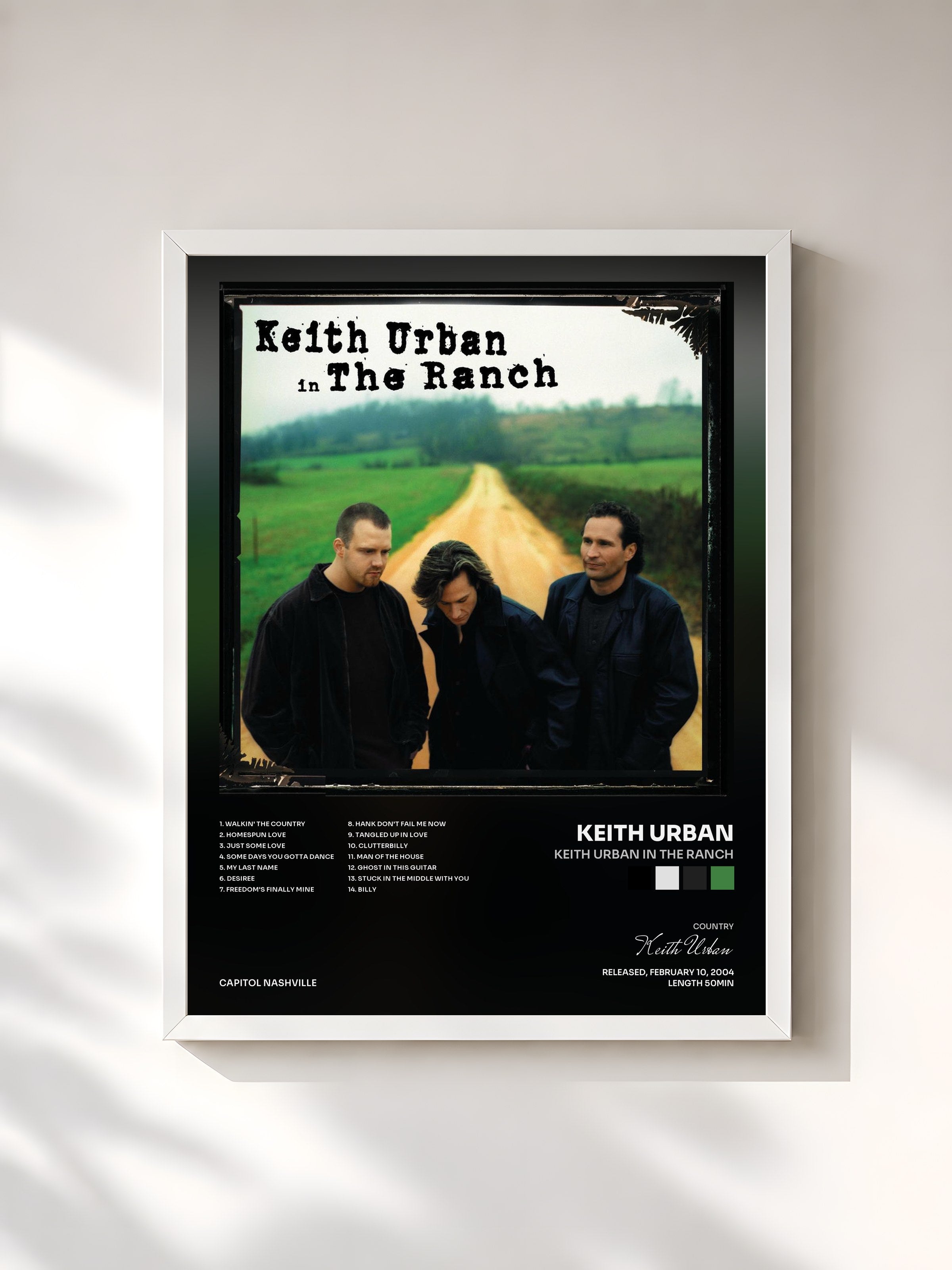 #blanc Tableau de l'album Keith Urban In The Ranch de Keith Urban, cadre blanc, imprimé et encadré en France