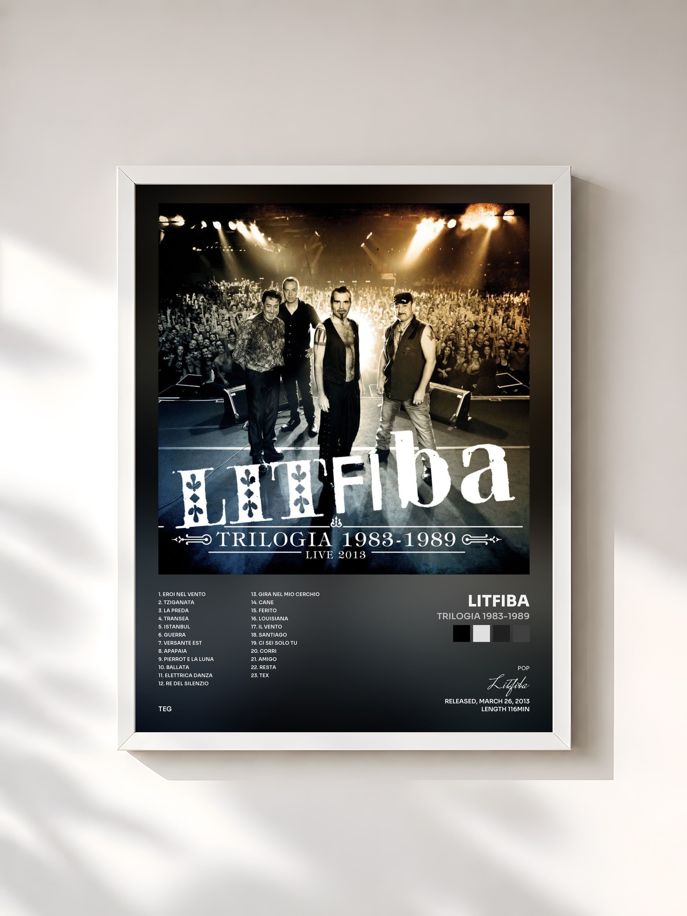 #blanc Tableau de l'album Trilogia 1983-1989 de Litfiba, cadre blanc, imprimé et encadré en France