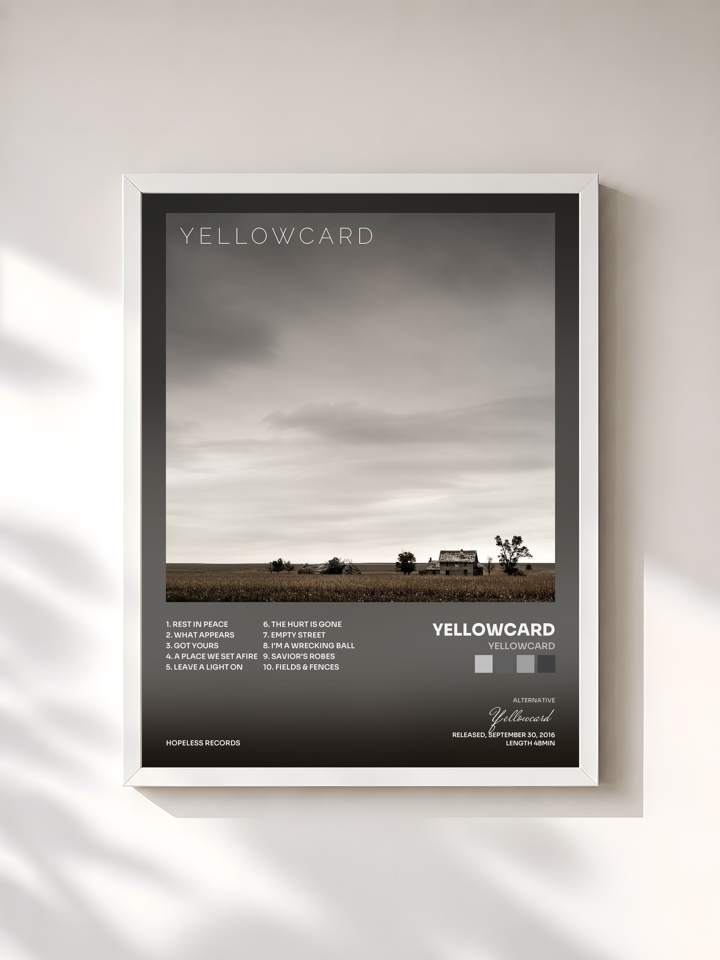 #blanc Tableau de l'album Yellowcard de Yellowcard, cadre blanc, imprimé et encadré en France