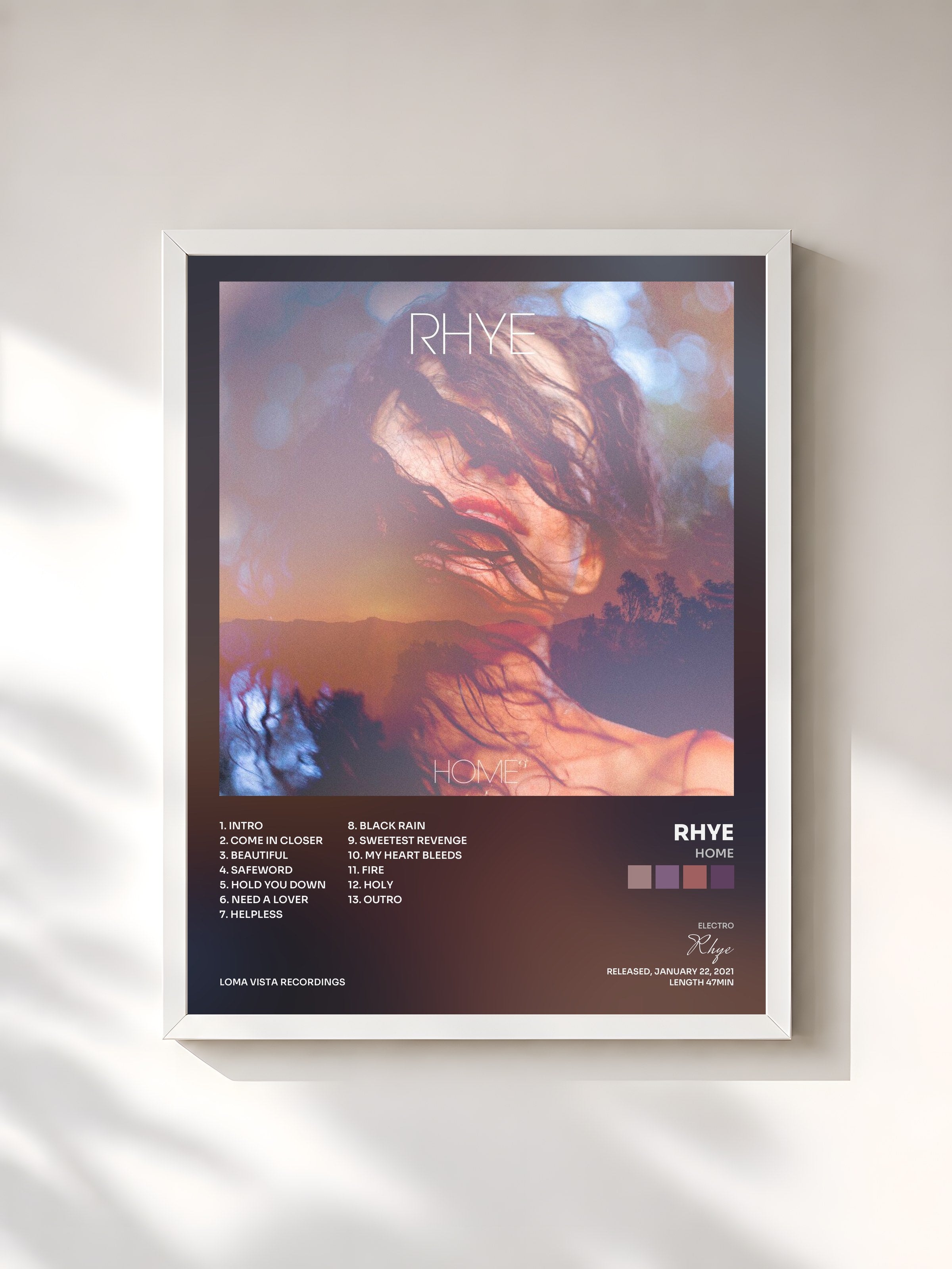 #blanc Tableau de l'album Home de Rhye, cadre blanc, imprimé et encadré en France