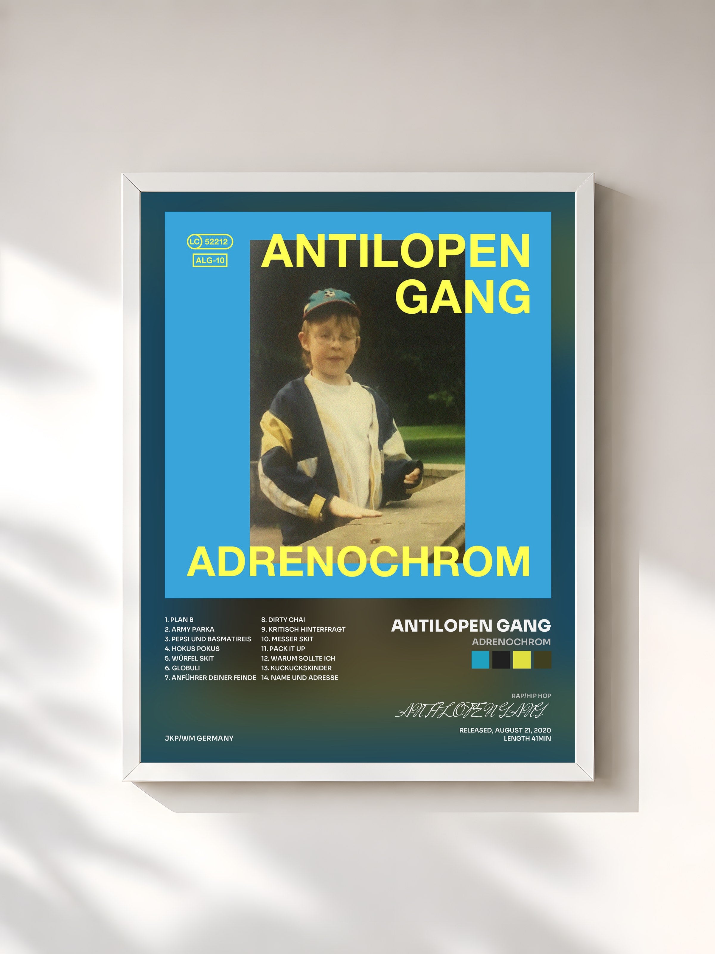 #blanc Tableau de l'album Adrenochrom de ANTILOPEN GANG, cadre blanc, imprimé et encadré en France