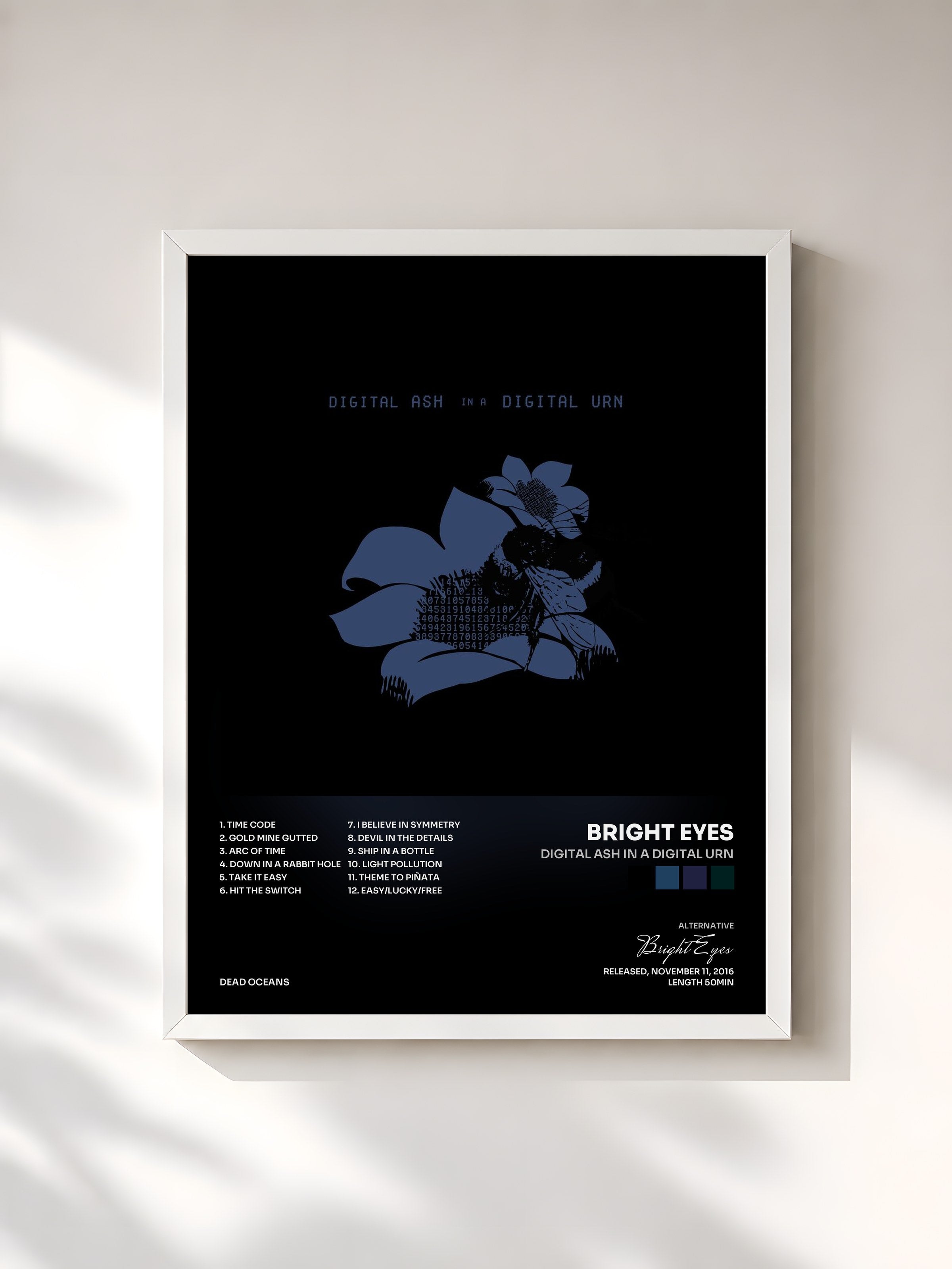 #blanc Tableau de l'album Digital Ash in a Digital Urn de Bright Eyes, cadre blanc, imprimé et encadré en France