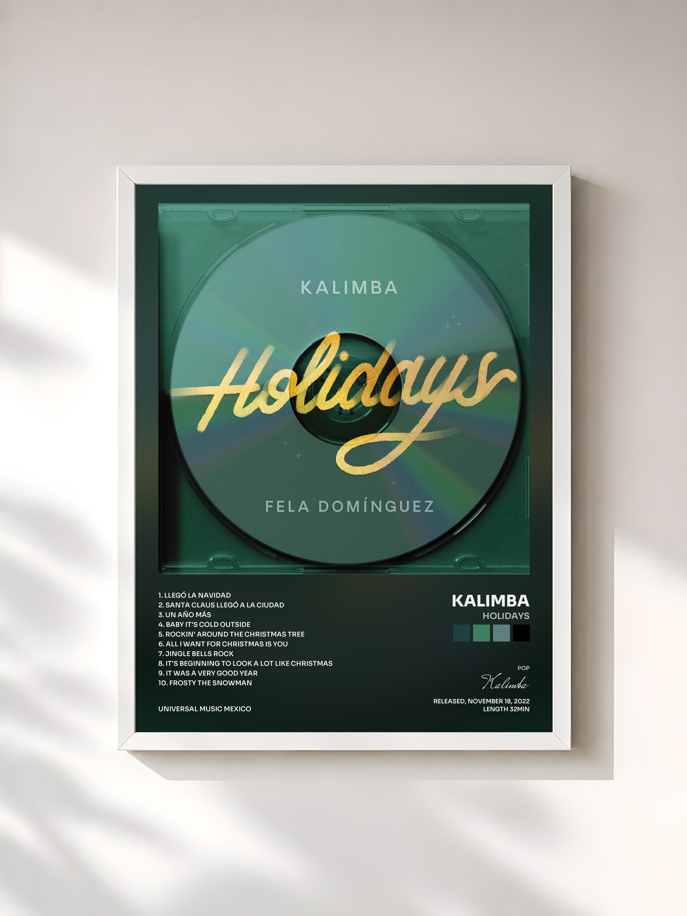 #blanc Tableau de l'album Holidays de Kalimba, cadre blanc, imprimé et encadré en France