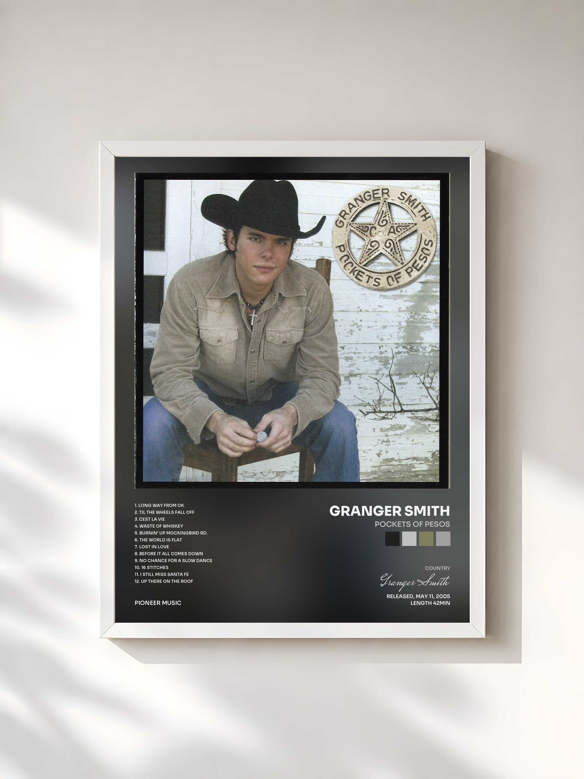 #blanc Tableau de l'album Pockets of Pesos de Granger Smith, cadre blanc, imprimé et encadré en France