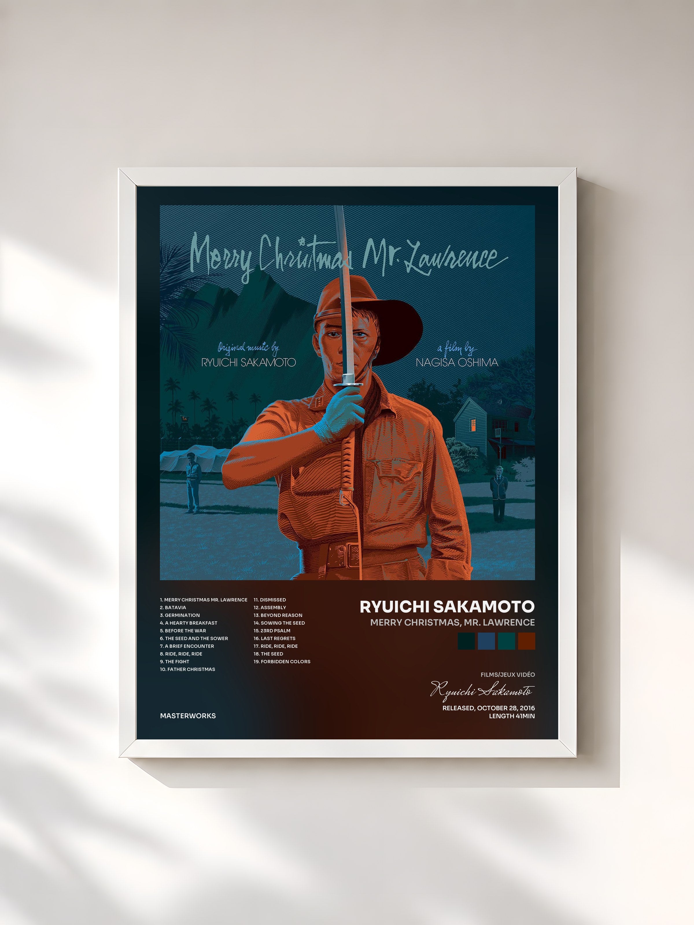 #blanc Tableau de l'album Merry Christmas, Mr. Lawrence de Ryuichi Sakamoto, cadre blanc, imprimé et encadré en France