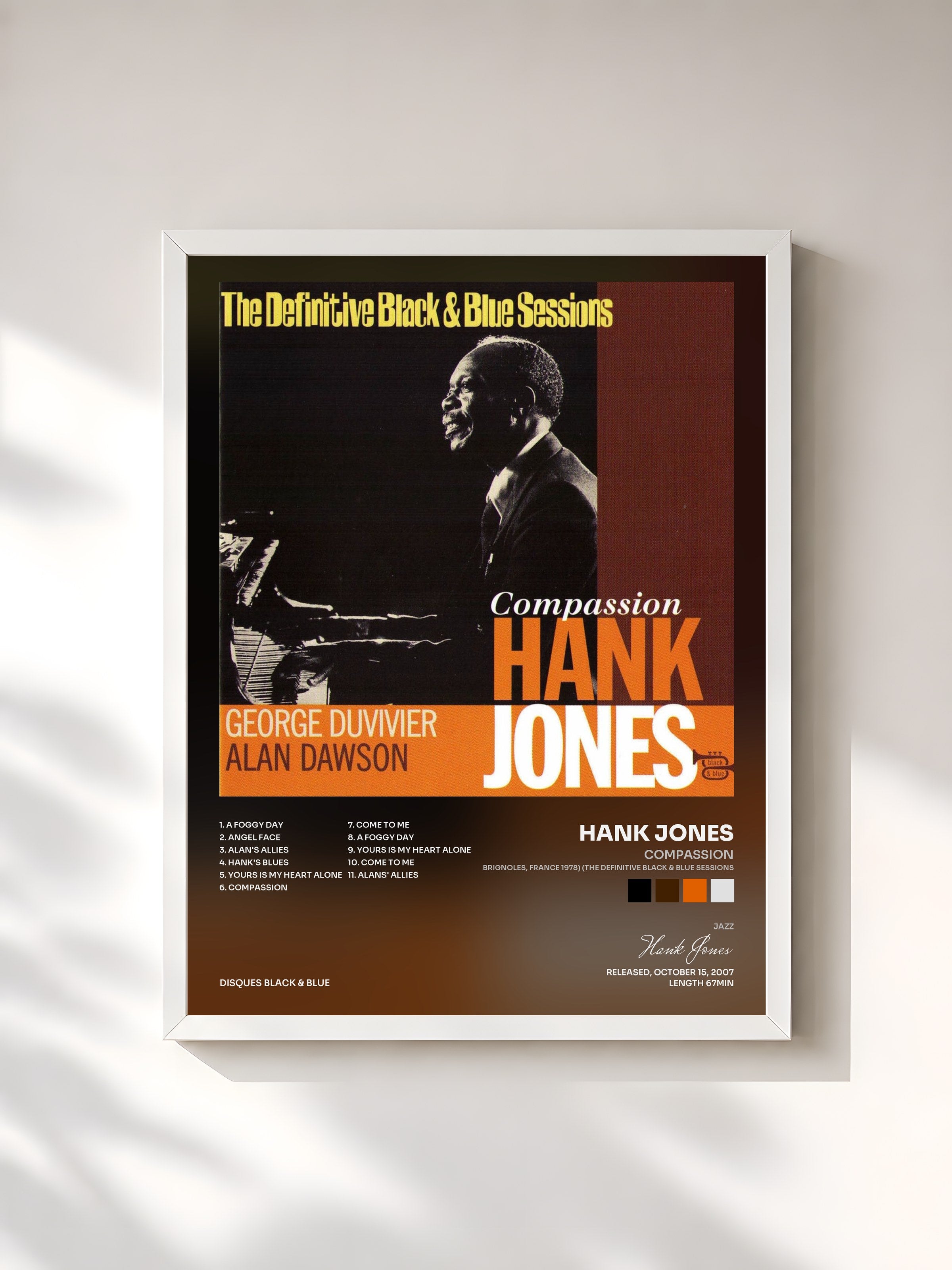#blanc Tableau de l'album Compassion (Brignoles, France 1978) (The Definitive Black & Blue Sessions) de Hank Jones, cadre blanc, imprimé et encadré en France