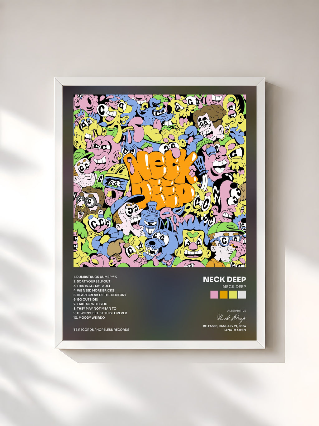 #blanc Neck Deep by Neck Deep as a framed art print, white frame, printed and framed in France