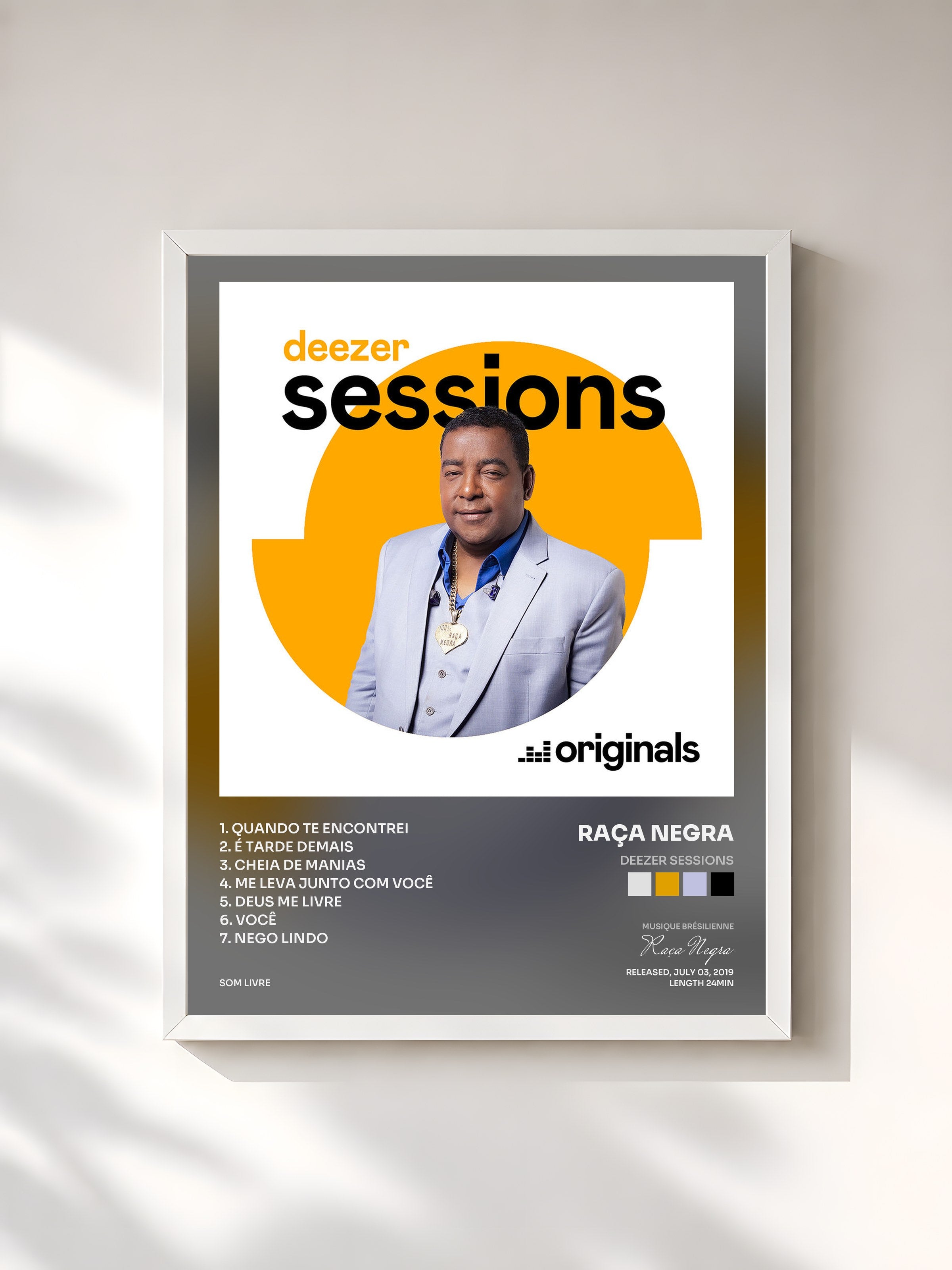 #blanc Tableau de l'album Deezer Sessions de Raça Negra, cadre blanc, imprimé et encadré en France