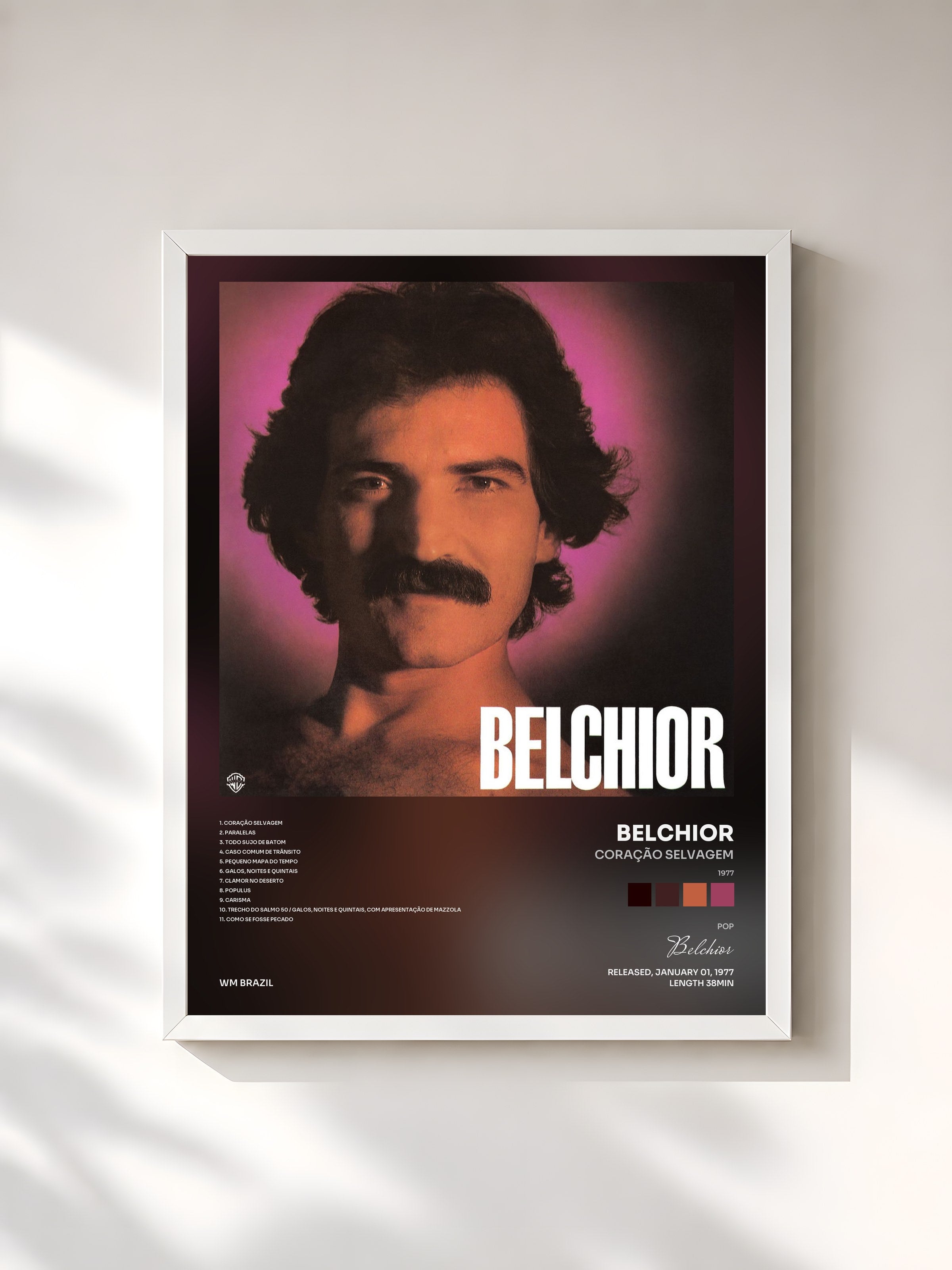 #blanc Tableau de l'album Coração selvagem (1977) de Belchior, cadre blanc, imprimé et encadré en France