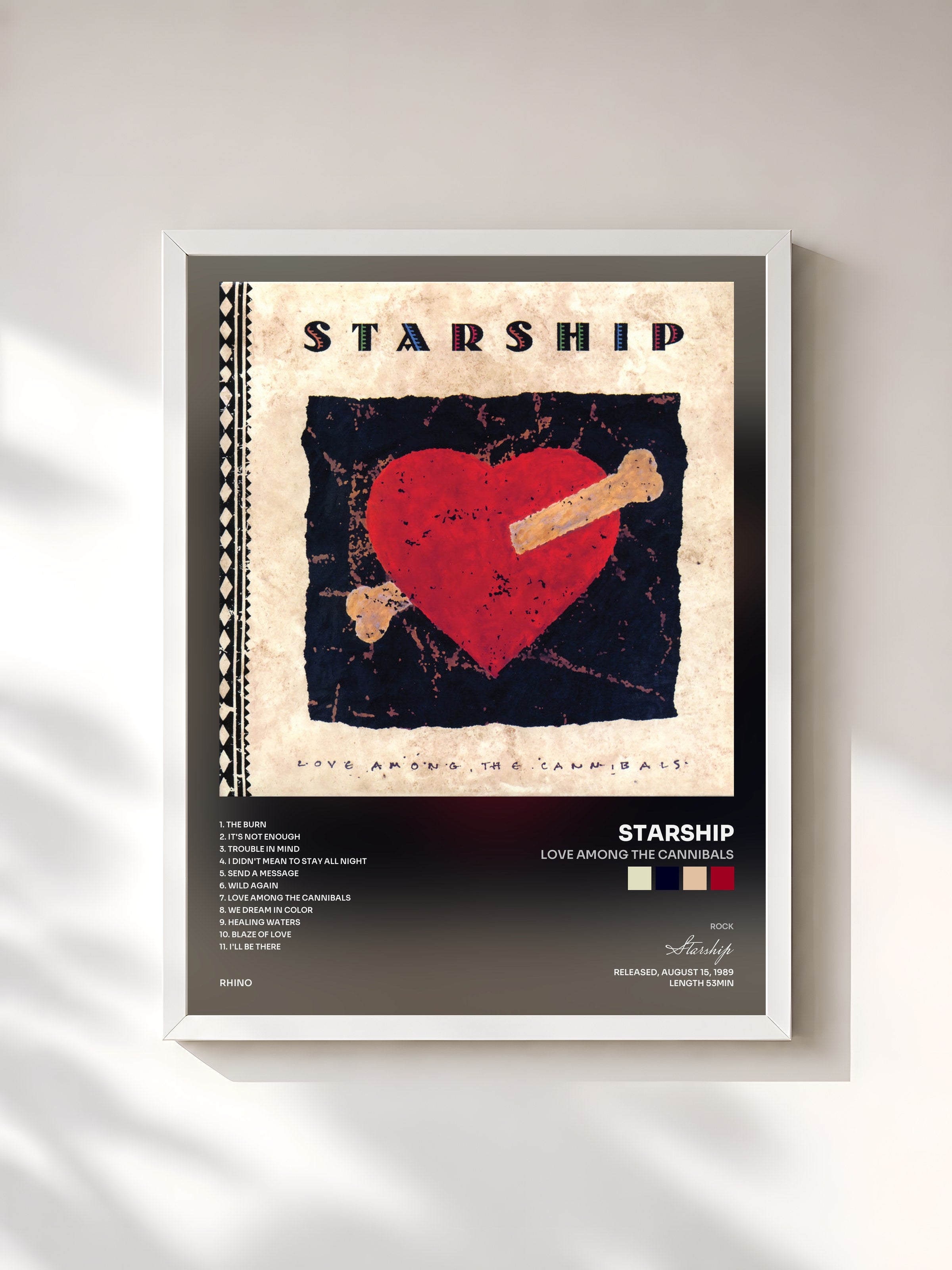 #blanc Tableau de l'album Love Among The Cannibals de Starship, cadre blanc, imprimé et encadré en France