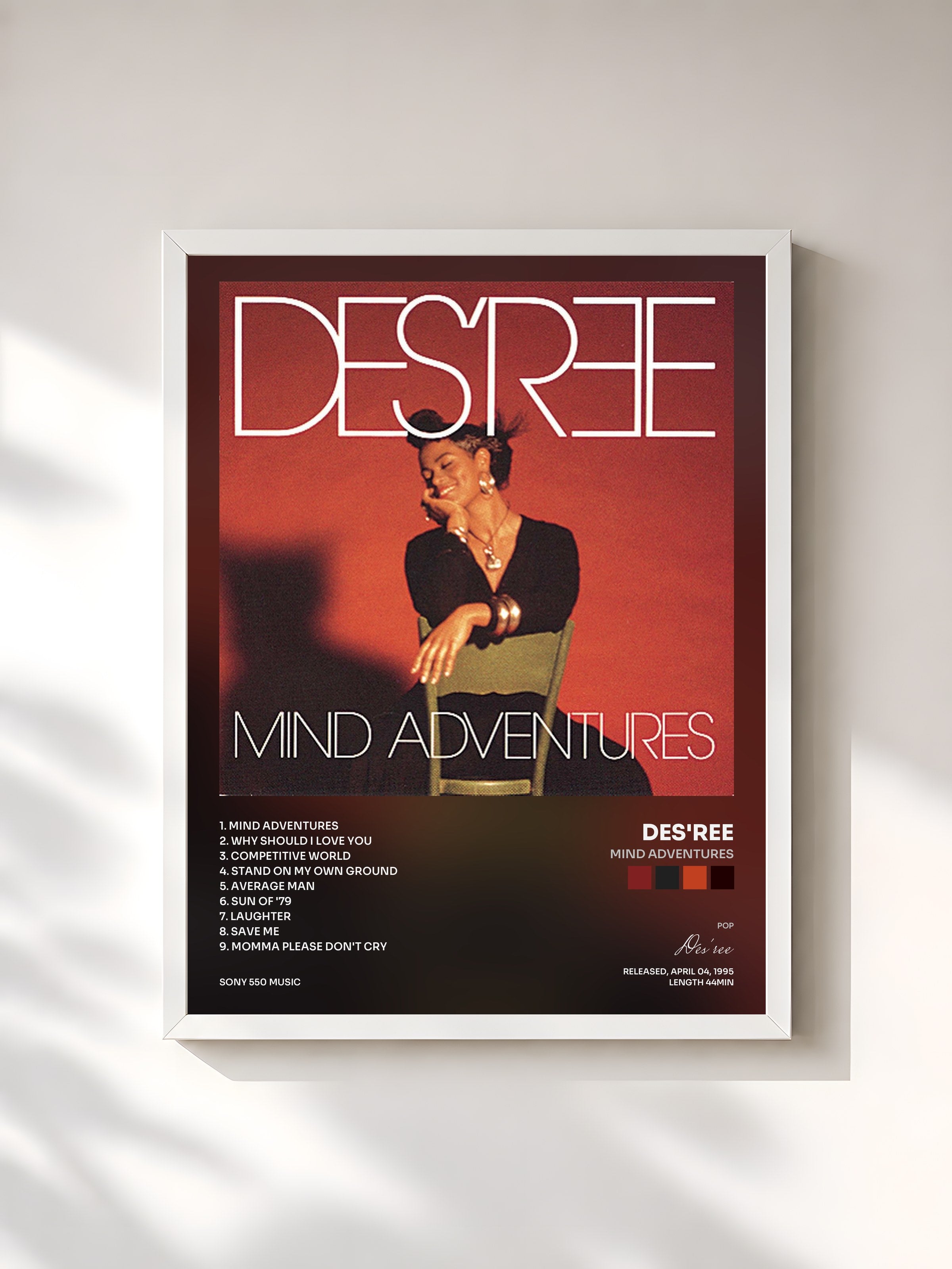 #blanc Tableau de l'album Mind Adventures de Des'ree, cadre blanc, imprimé et encadré en France