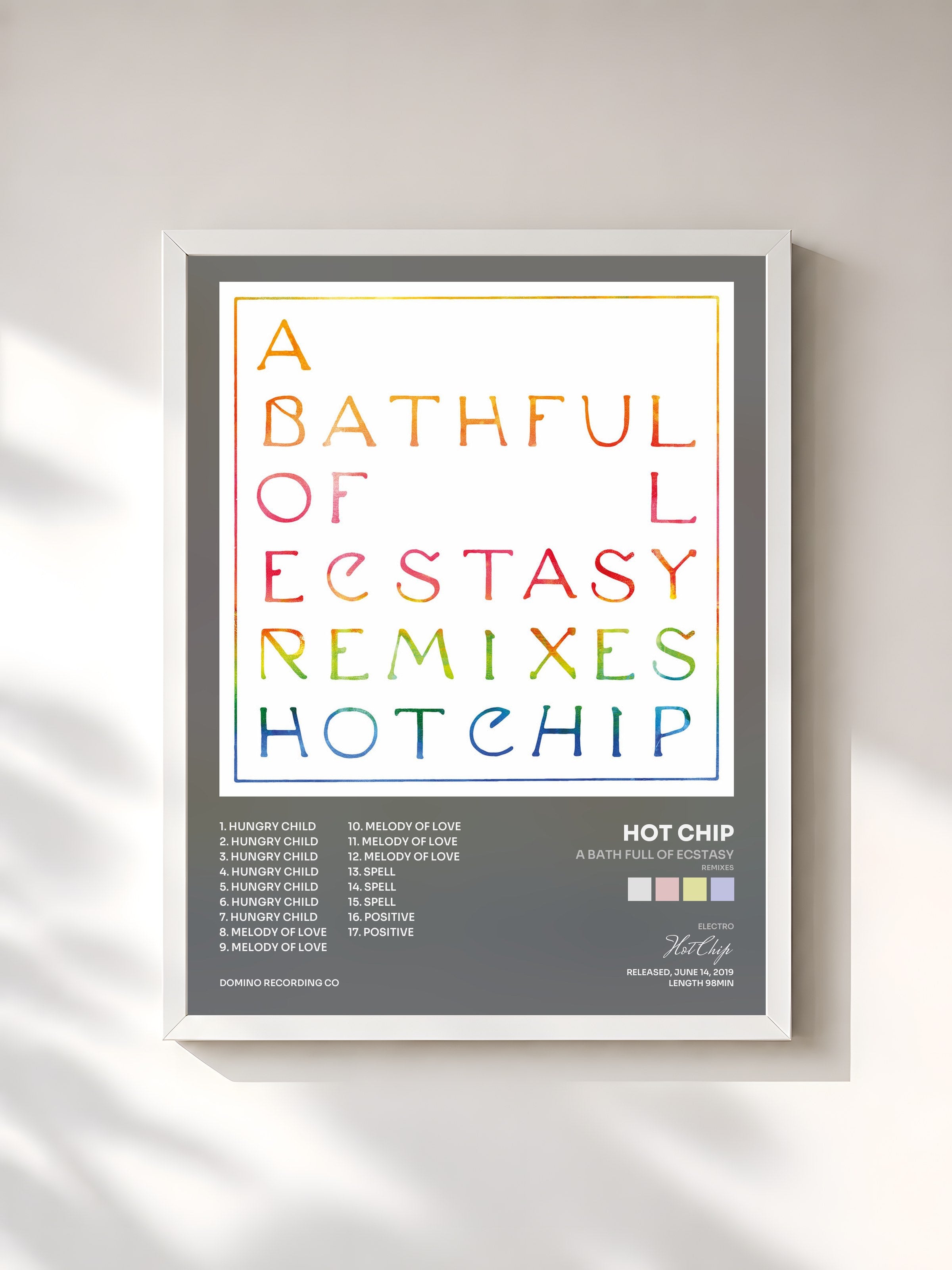 #blanc Tableau de l'album A Bath Full of Ecstasy (Remixes) de Hot Chip, cadre blanc, imprimé et encadré en France