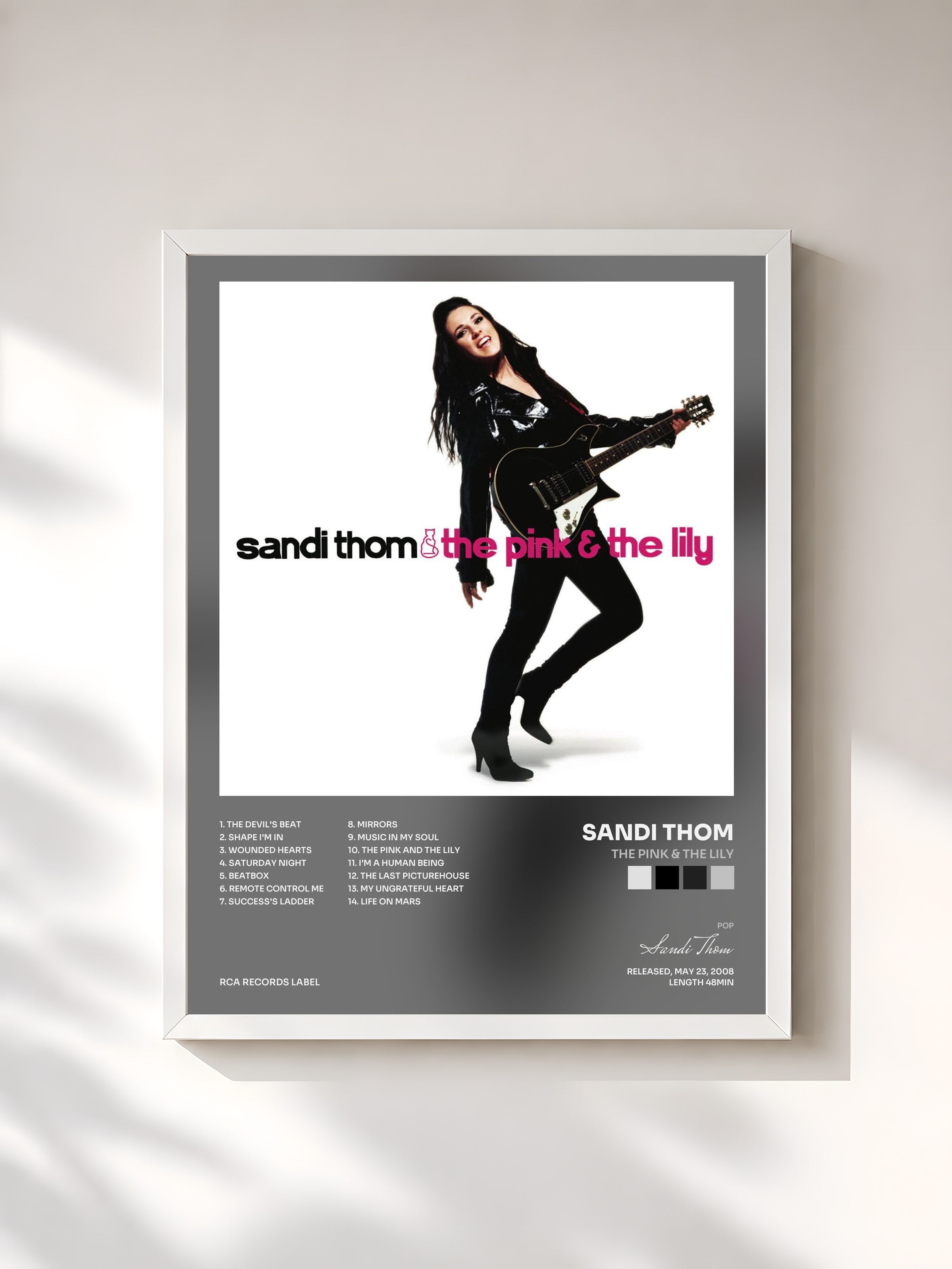 #blanc Tableau de l'album The Pink & The Lily de Sandi Thom, cadre blanc, imprimé et encadré en France
