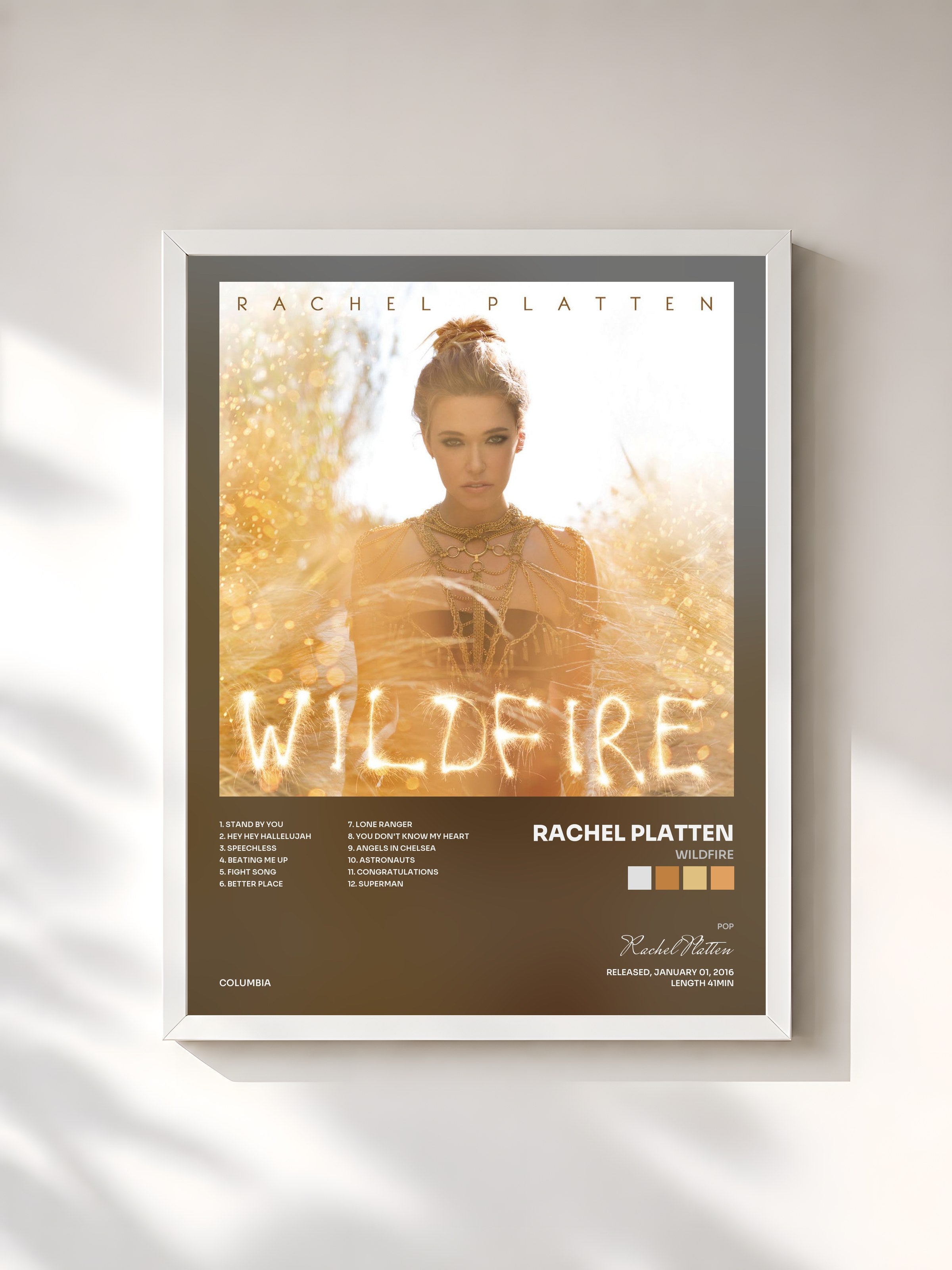 #blanc Tableau de l'album Wildfire de Rachel Platten, cadre blanc, imprimé et encadré en France