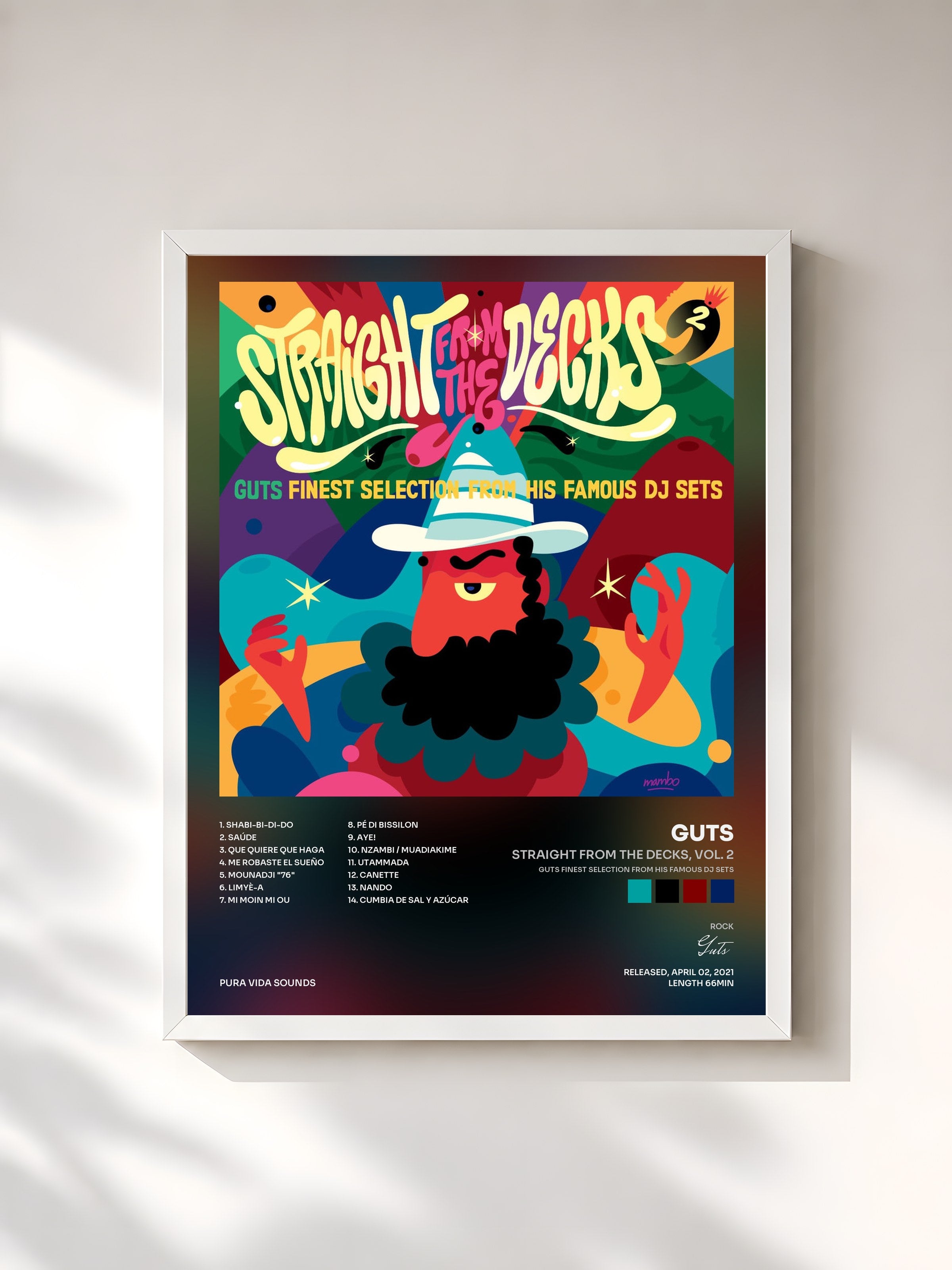 #blanc Tableau de l'album Straight from the Decks, Vol. 2 (Guts Finest Selection from His Famous DJ Sets) de Guts, cadre blanc, imprimé et encadré en France