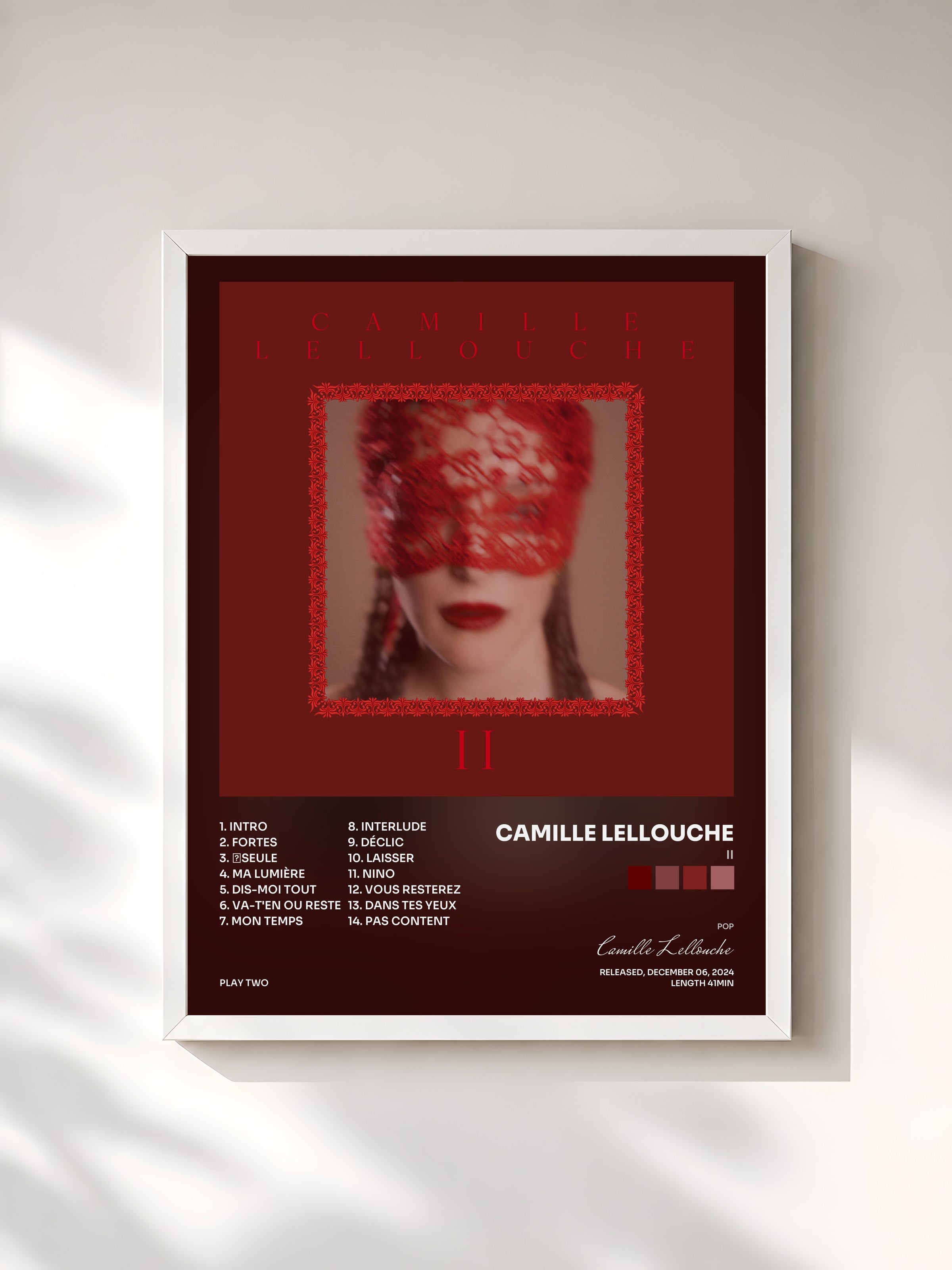 #blanc Tableau de l'album II de Camille Lellouche, cadre blanc, imprimé et encadré en France