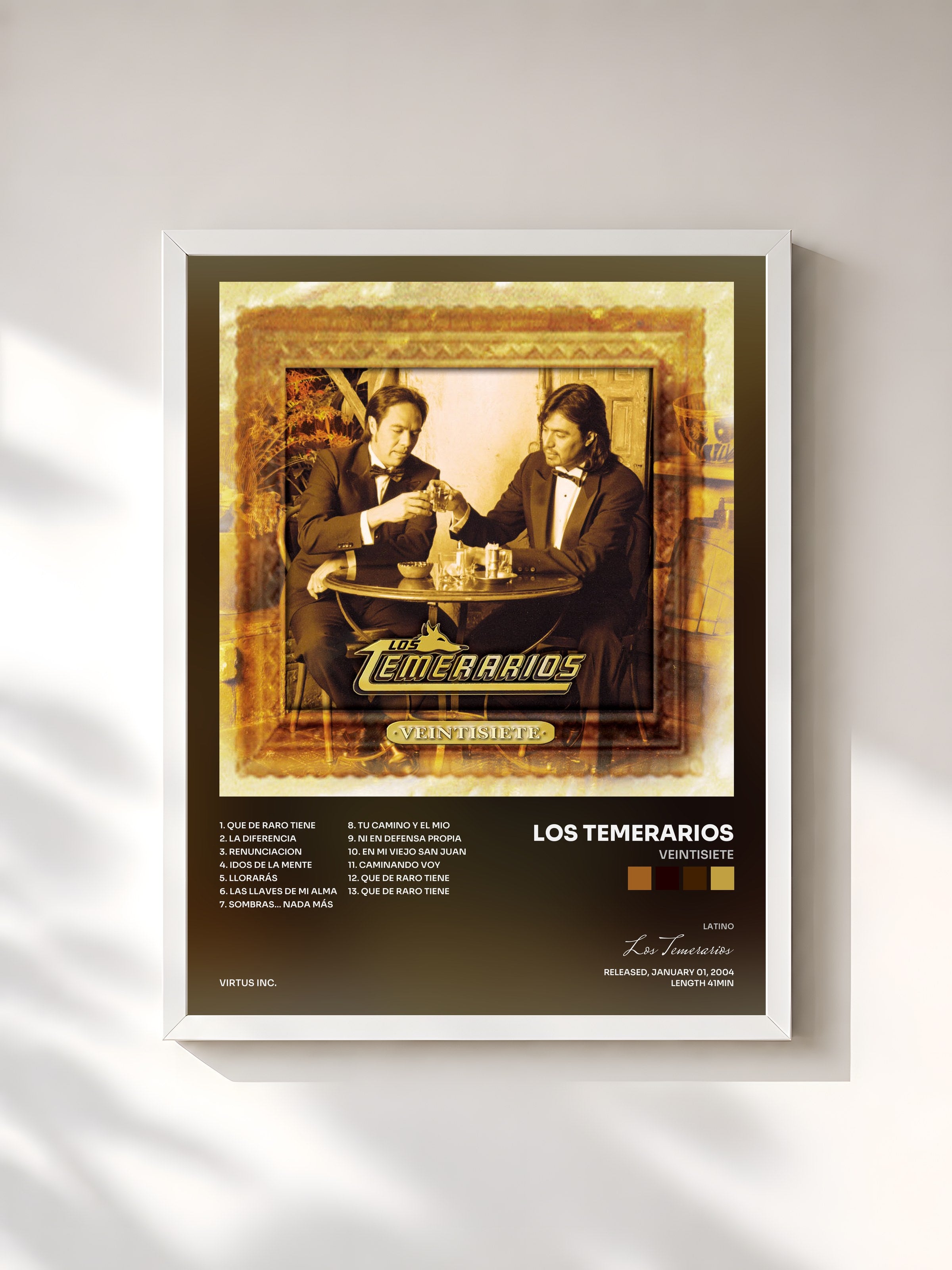 #blanc Tableau de l'album Veintisiete de Los Temerarios, cadre blanc, imprimé et encadré en France