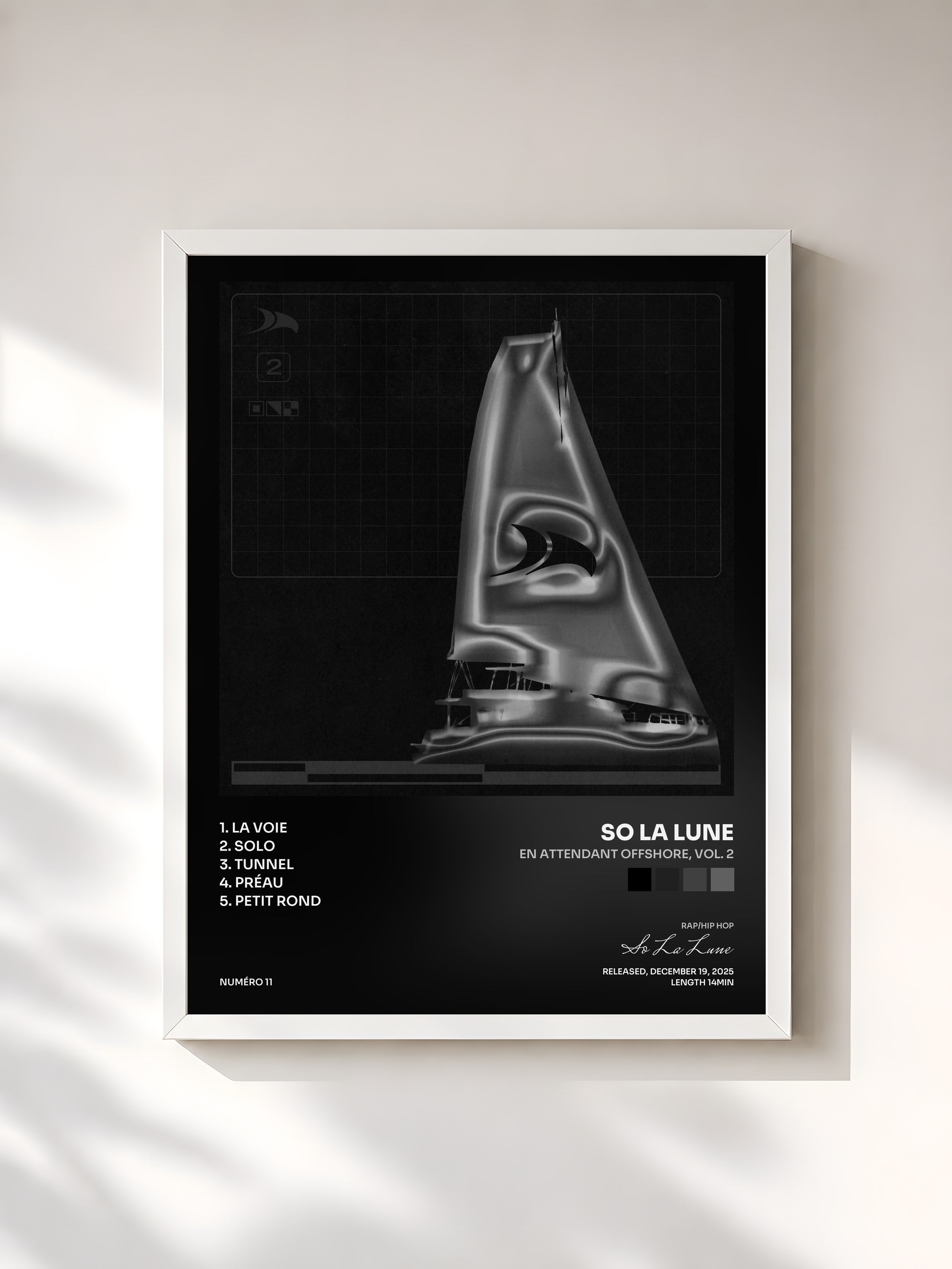 #blanc Tableau de l'album En attendant Offshore, vol. 2 de So La Lune, cadre blanc, imprimé et encadré en France