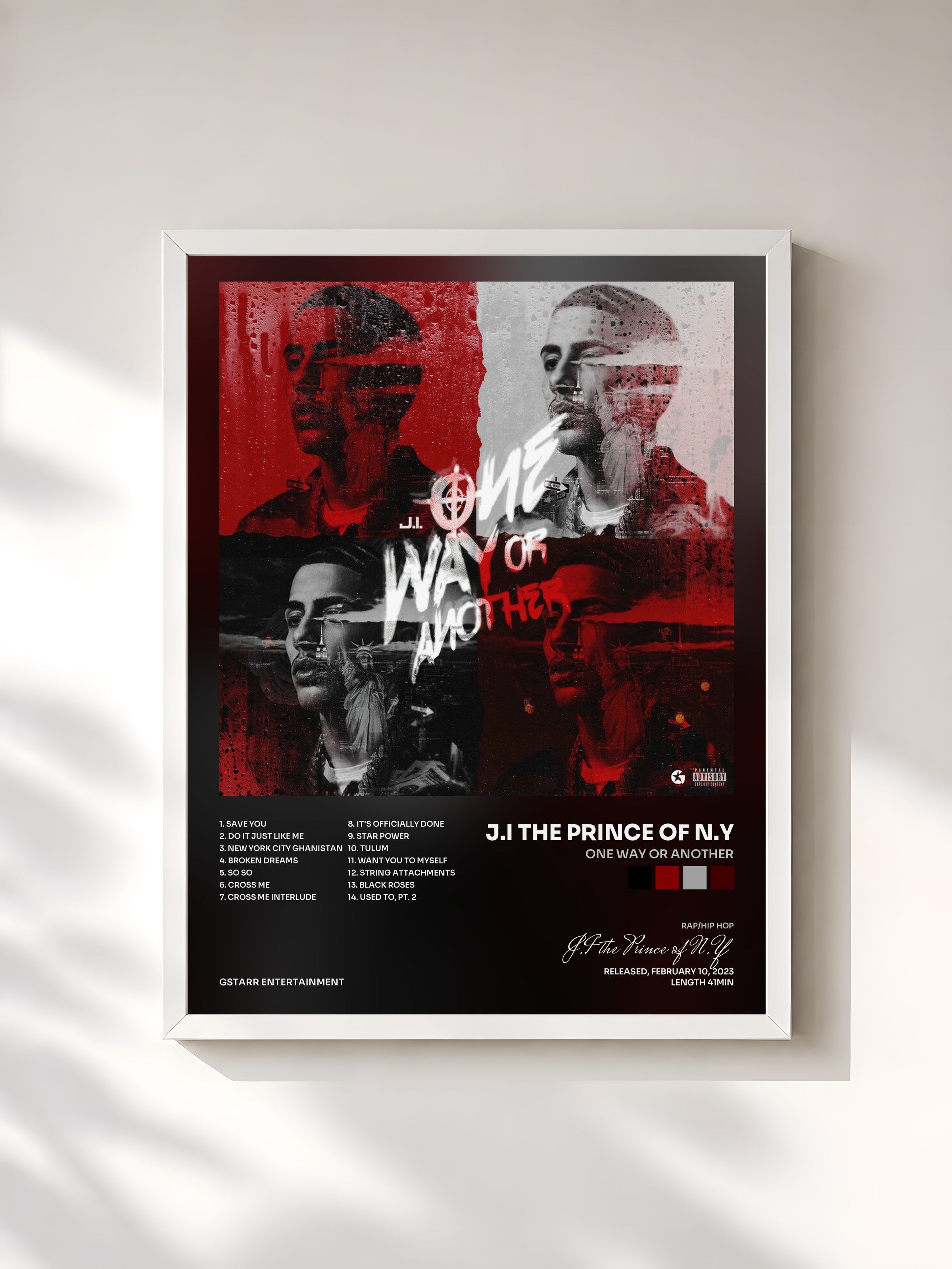 #blanc Tableau de l'album One Way Or Another de J.I the Prince of N.Y, cadre blanc, imprimé et encadré en France