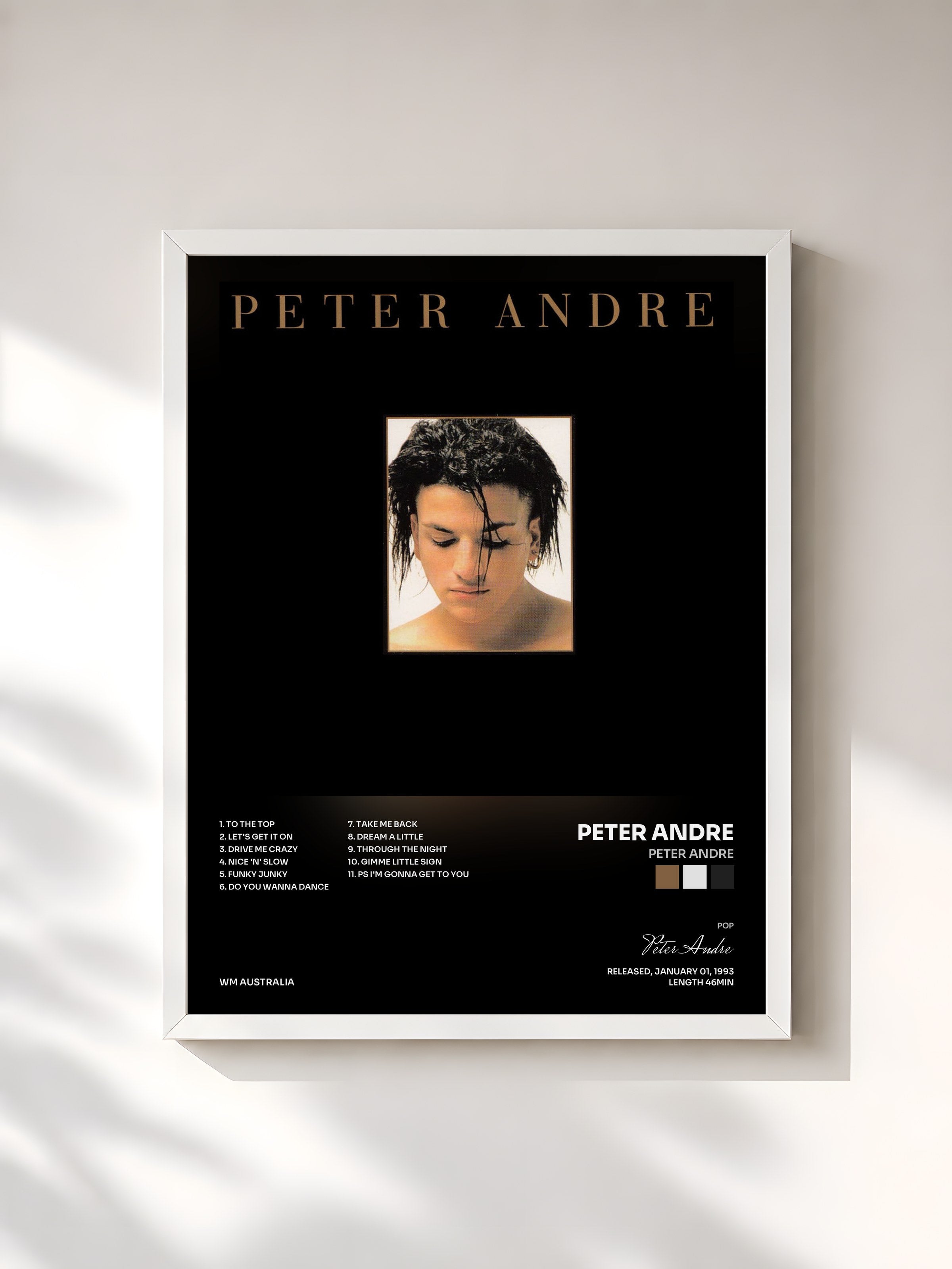#blanc Tableau de l'album Peter Andre de Peter Andre, cadre blanc, imprimé et encadré en France