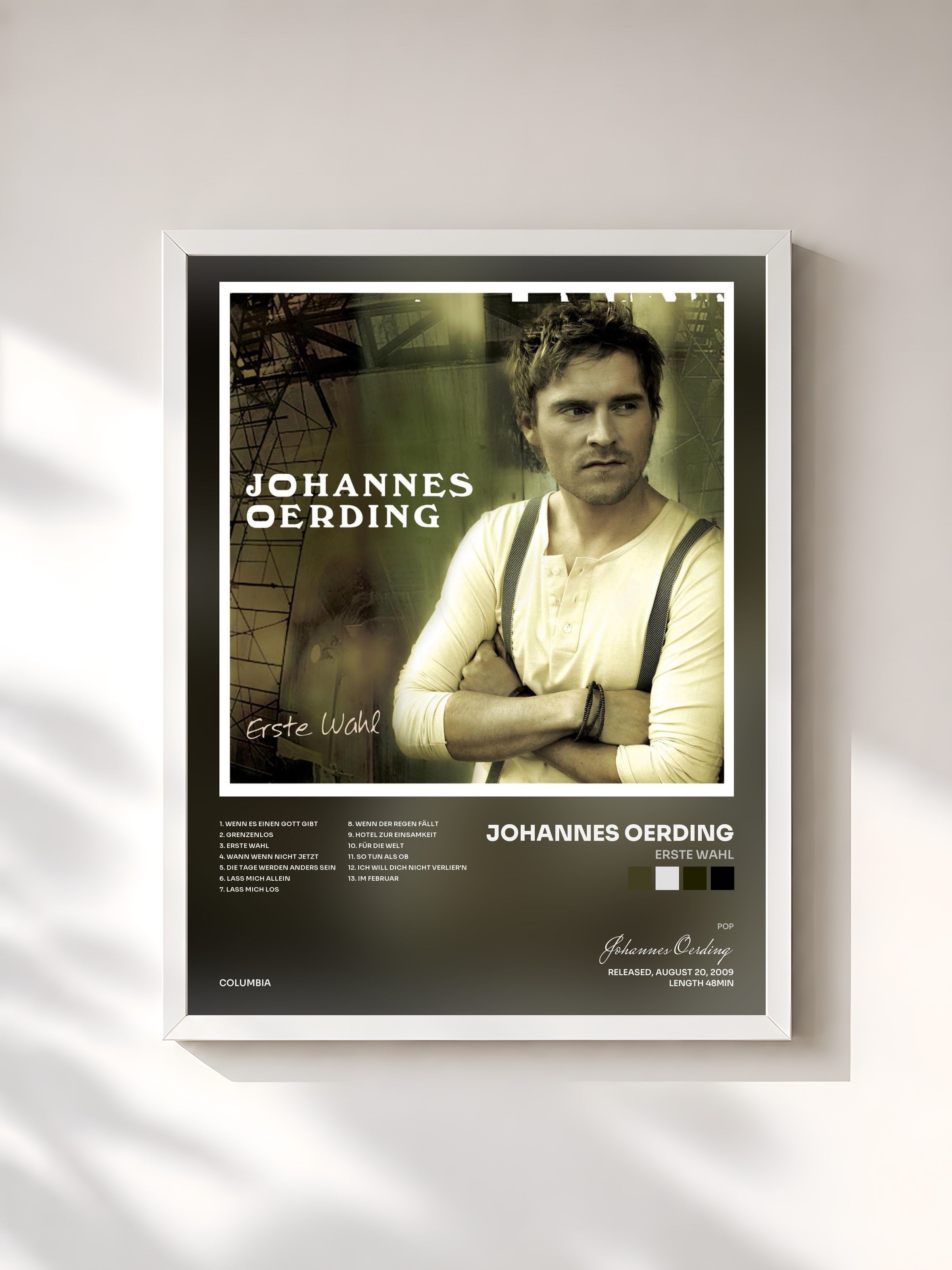 #blanc Tableau de l'album Erste Wahl de Johannes Oerding, cadre blanc, imprimé et encadré en France