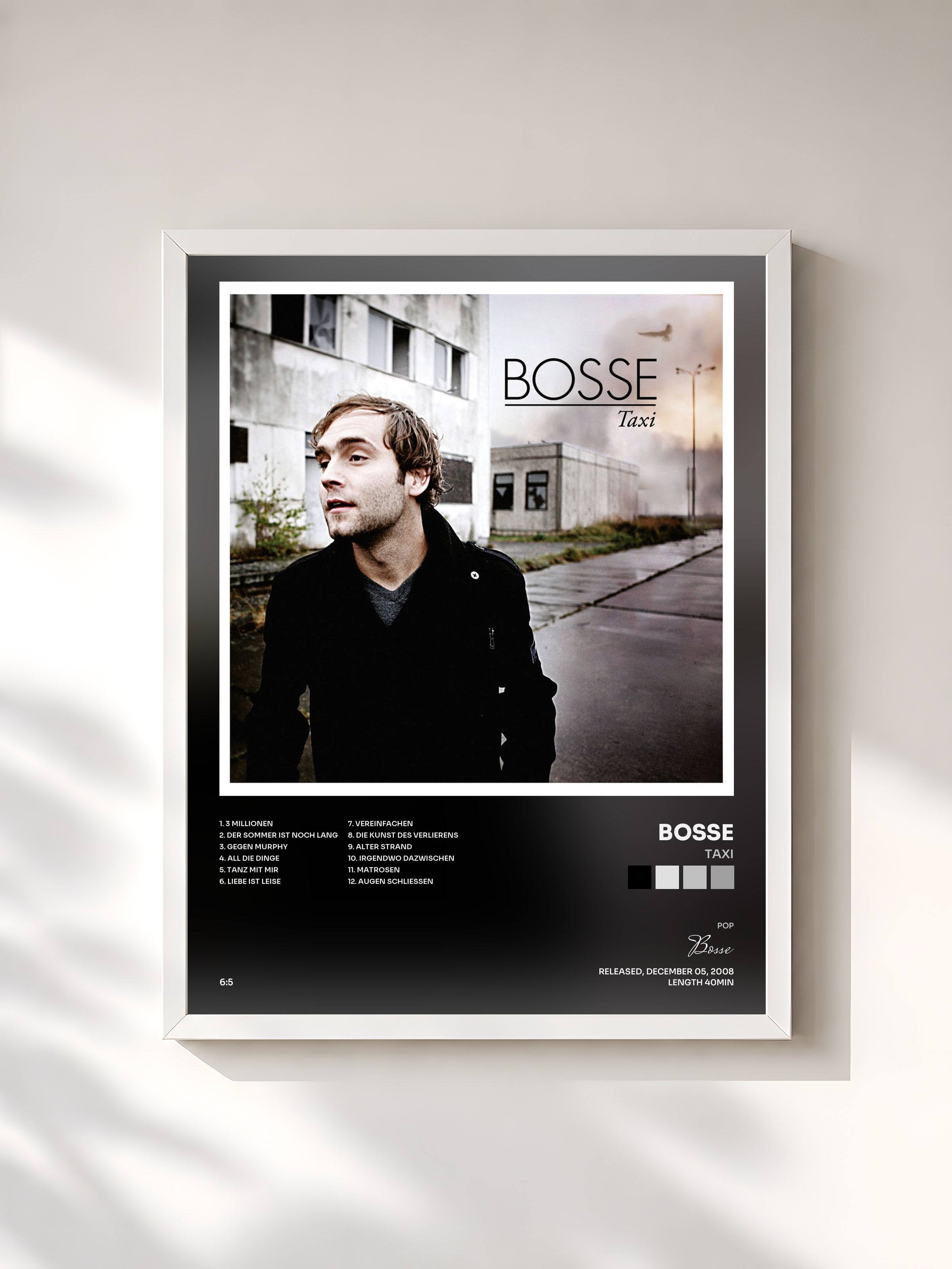 #blanc Tableau de l'album Taxi de Bosse, cadre blanc, imprimé et encadré en France