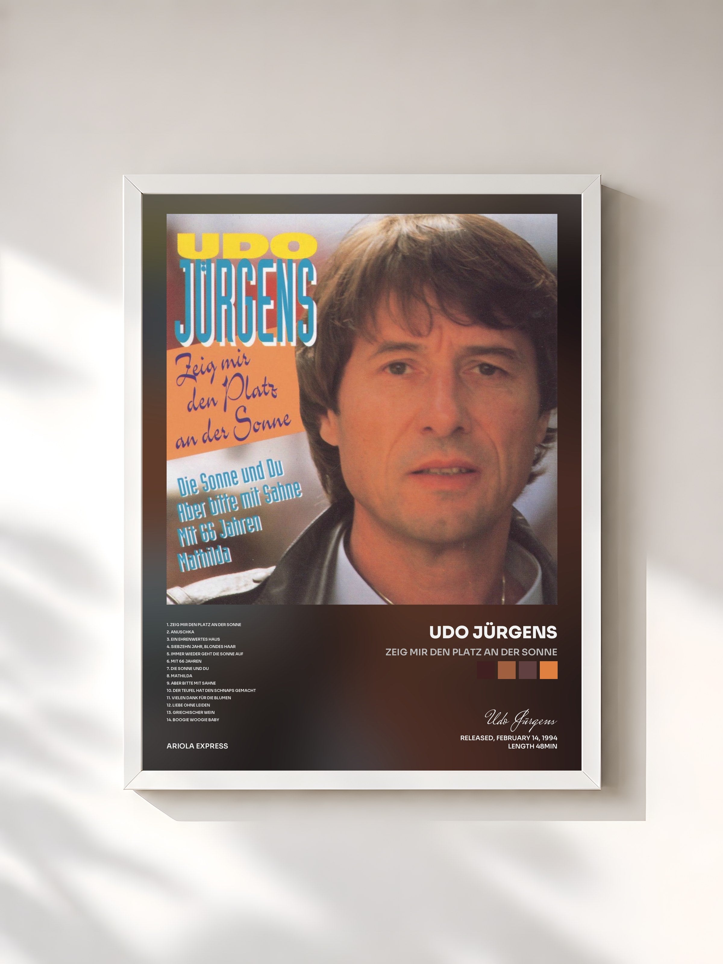 #blanc Tableau de l'album Zeig mir den Platz an der Sonne de Udo Jürgens, cadre blanc, imprimé et encadré en France