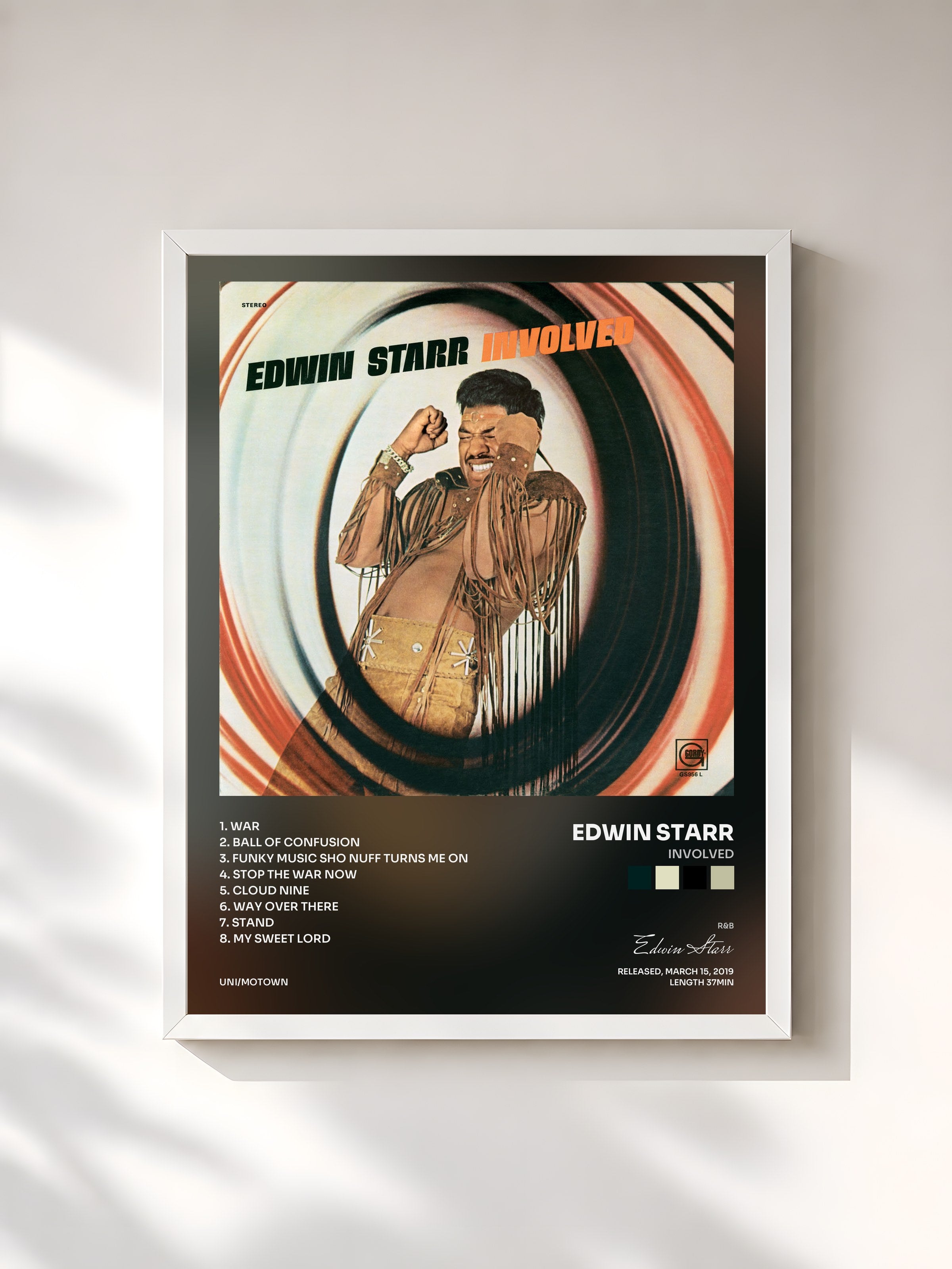 #blanc Tableau de l'album Involved de Edwin Starr, cadre blanc, imprimé et encadré en France