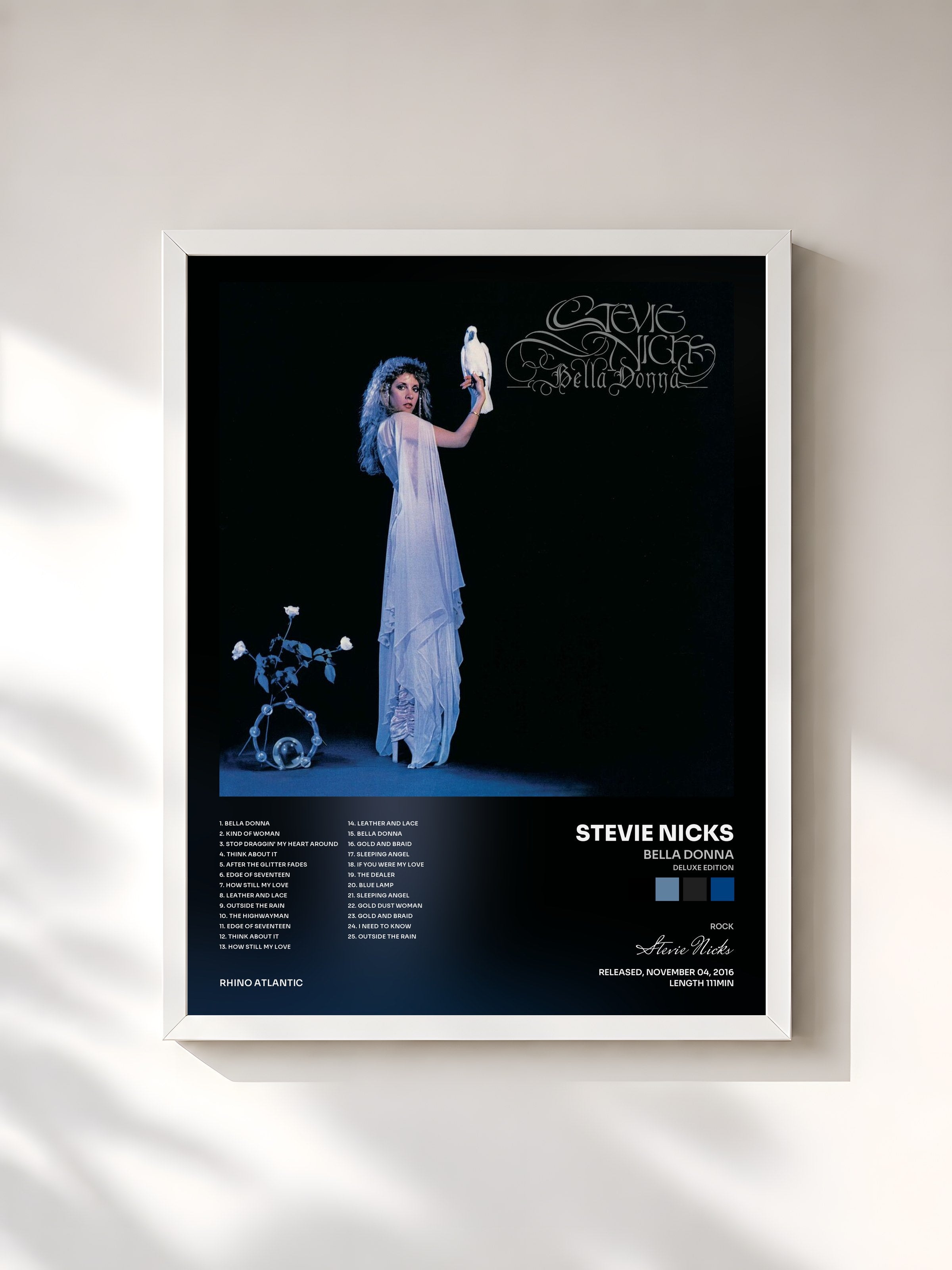 #blanc Tableau de l'album Bella Donna (Deluxe Edition) de Stevie Nicks, cadre blanc, imprimé et encadré en France