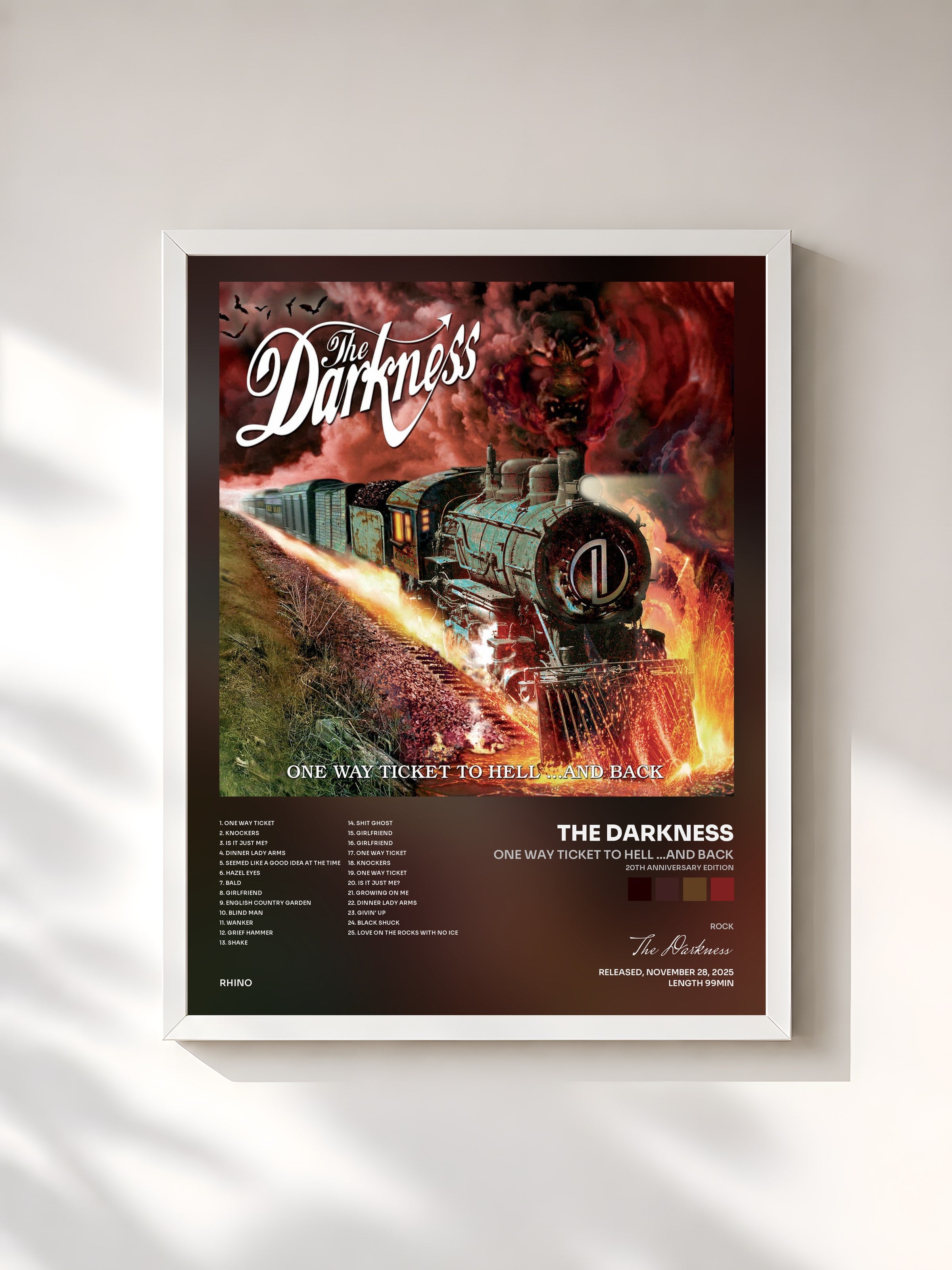 #blanc Tableau de l'album One Way Ticket to Hell ...And Back (20th Anniversary Edition) de The Darkness, cadre blanc, imprimé et encadré en France