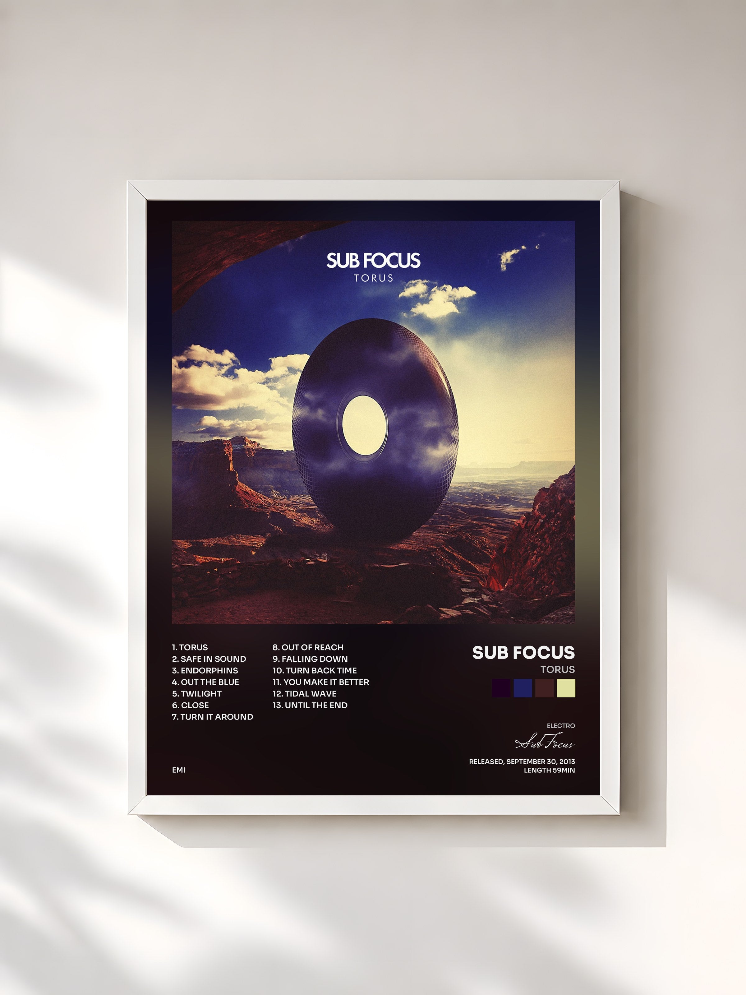 #blanc Tableau de l'album Torus de Sub Focus, cadre blanc, imprimé et encadré en France