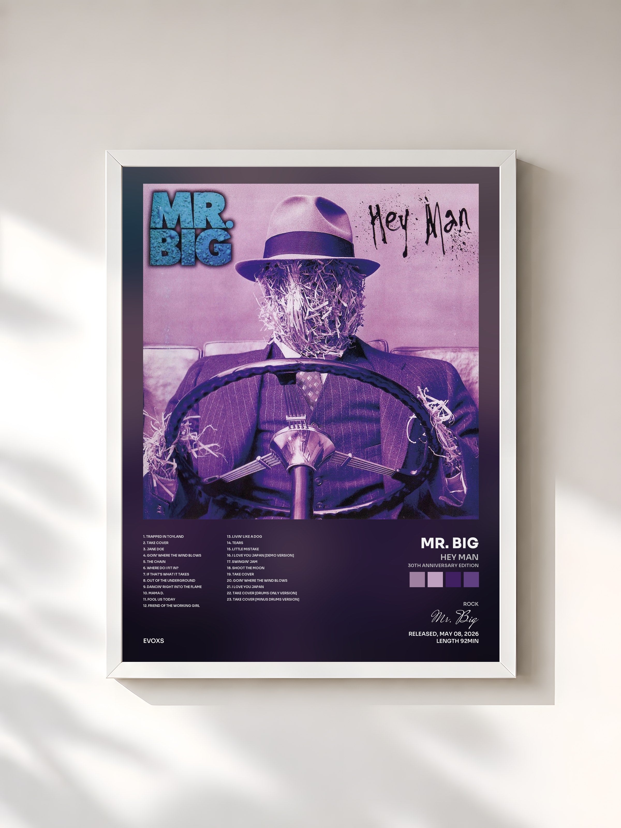 #blanc Tableau de l'album Hey Man (30th Anniversary Edition) de Mr. Big, cadre blanc, imprimé et encadré en France
