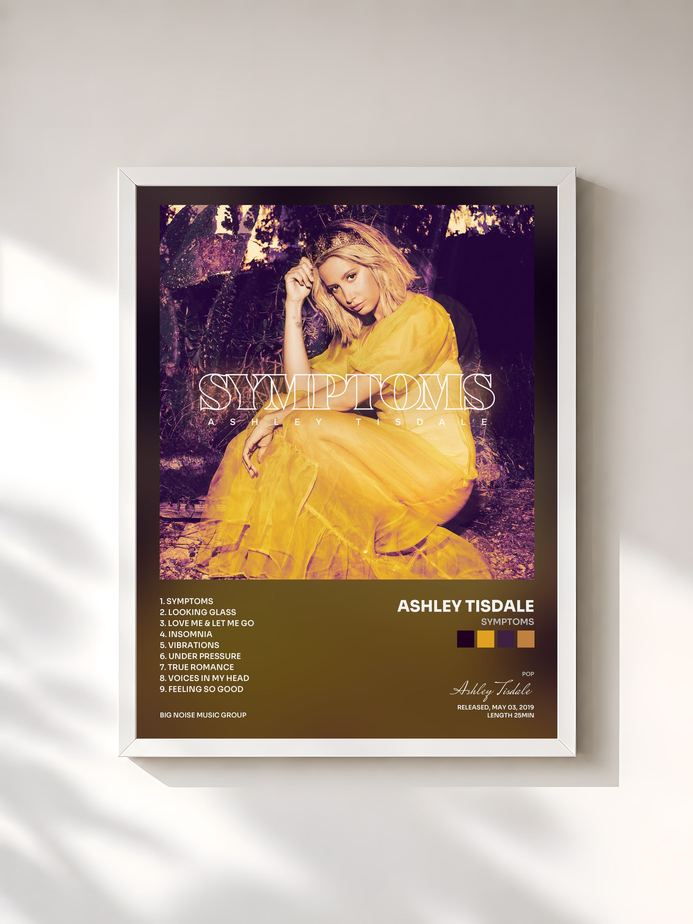 #blanc Tableau de l'album Symptoms de Ashley Tisdale, cadre blanc, imprimé et encadré en France