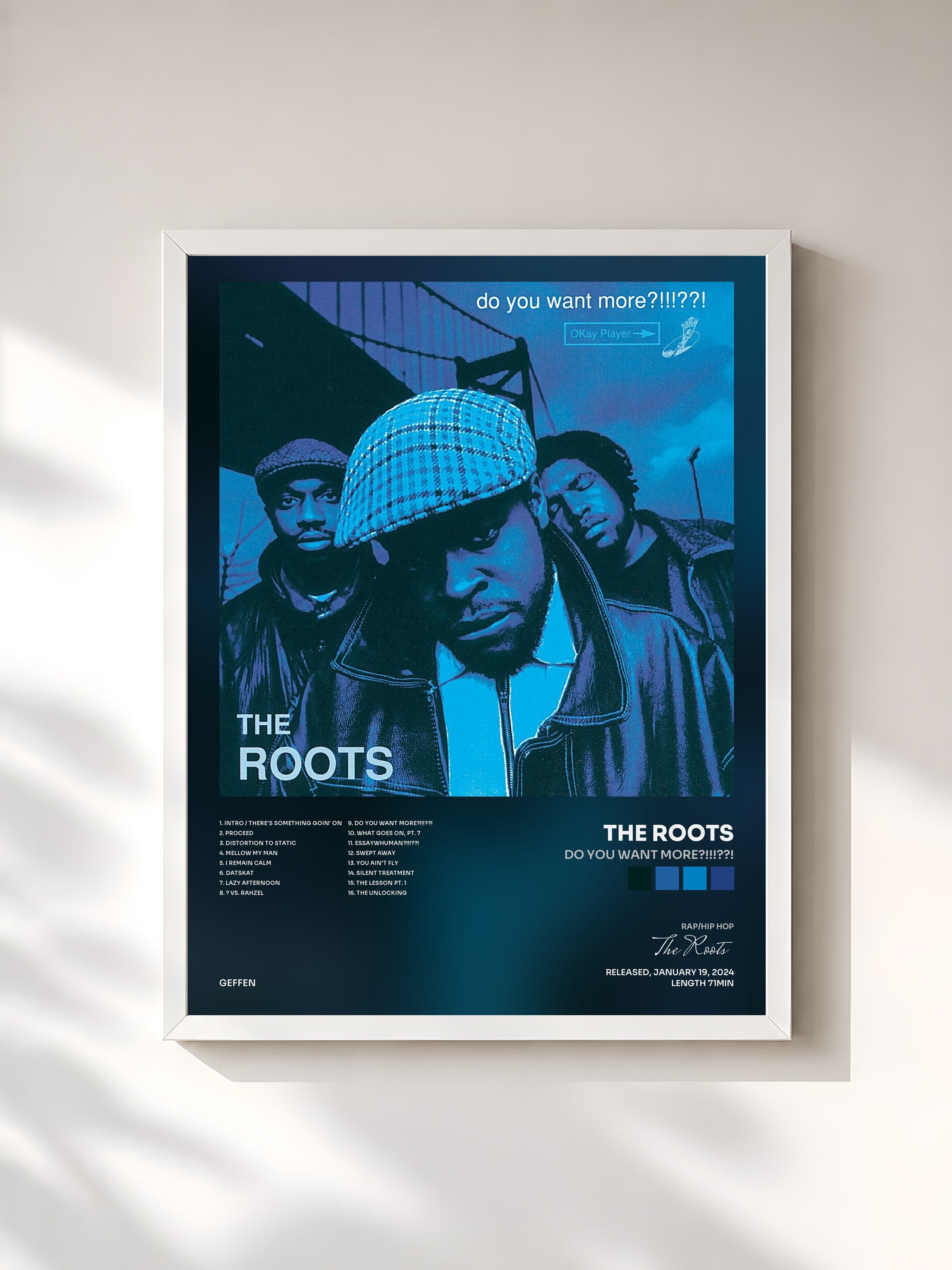 #blanc Tableau de l'album Do You Want More?!!!??! de The Roots, cadre blanc, imprimé et encadré en France