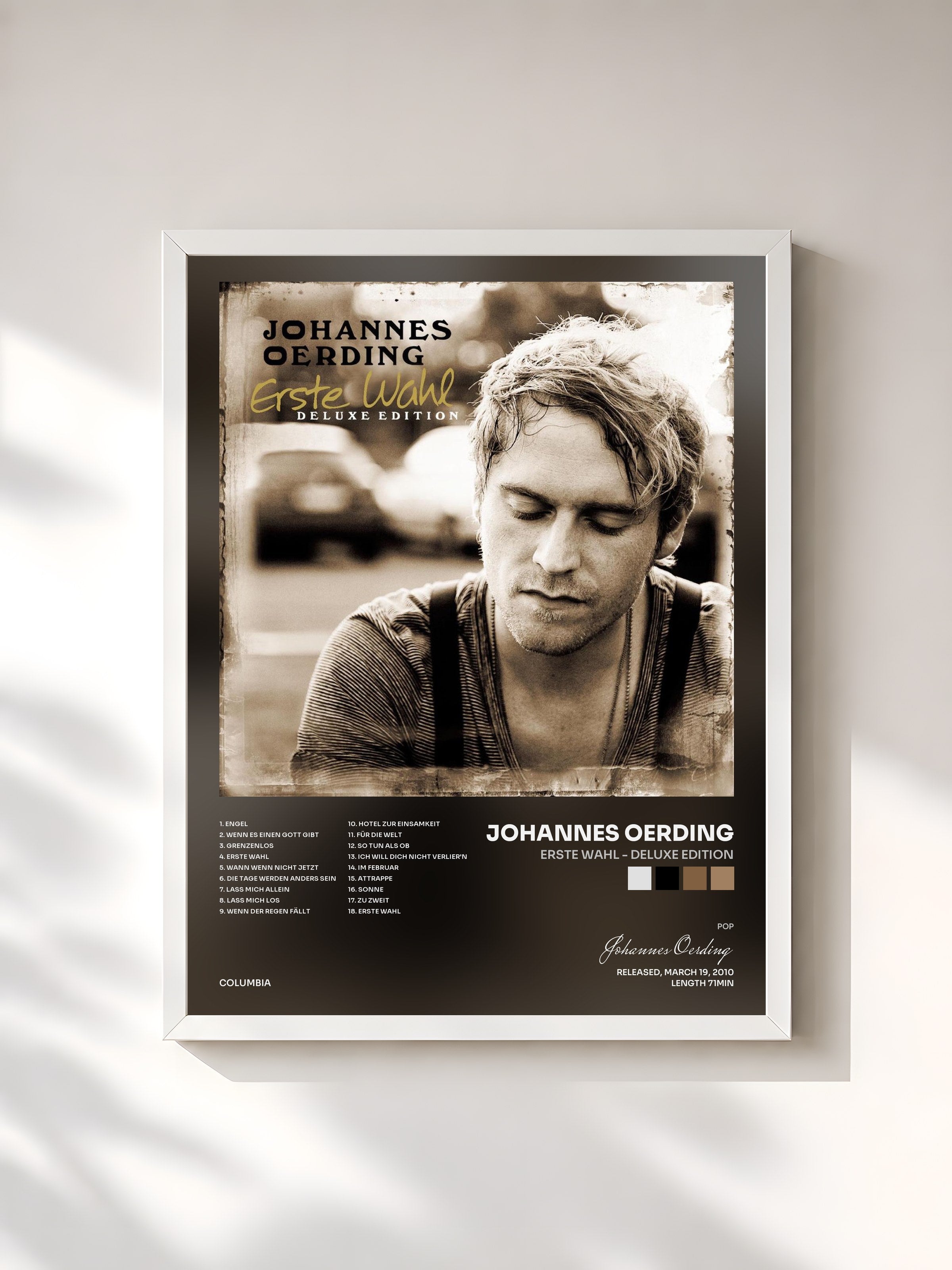 #blanc Tableau de l'album Erste Wahl - Deluxe Edition de Johannes Oerding, cadre blanc, imprimé et encadré en France