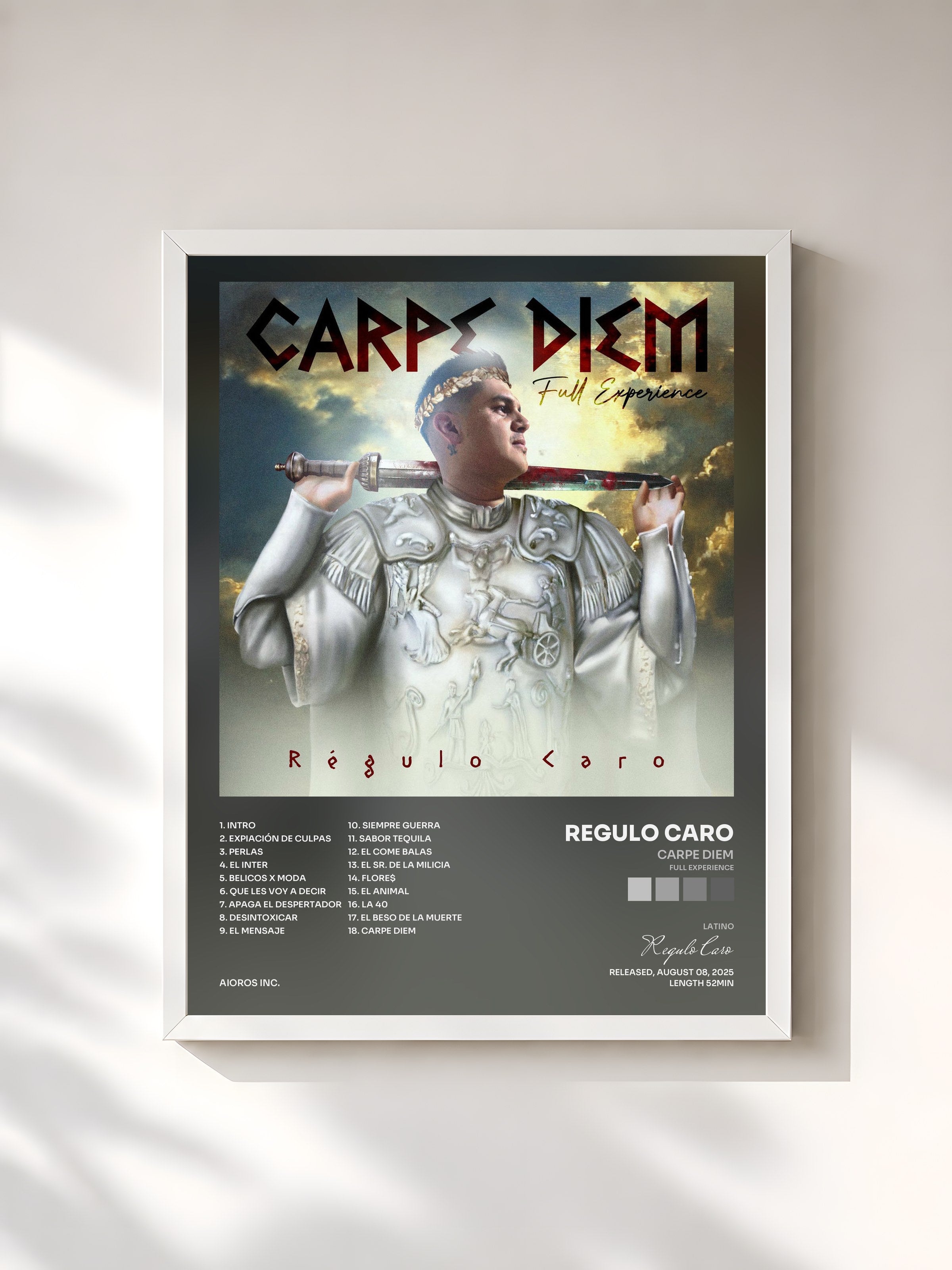 #blanc Tableau de l'album Carpe Diem (Full Experience) de Regulo Caro, cadre blanc, imprimé et encadré en France