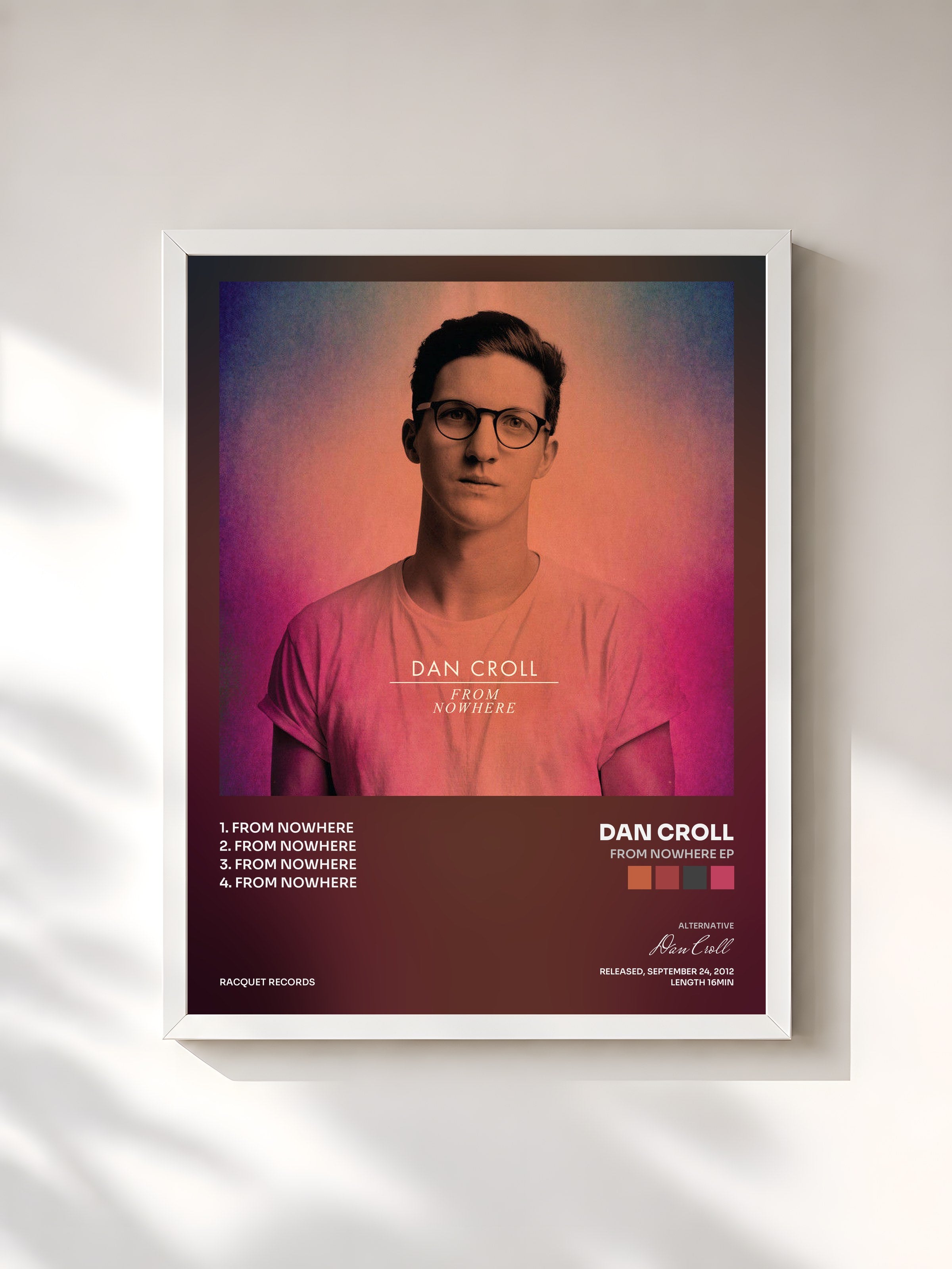 #blanc Tableau de l'album From Nowhere EP de Dan Croll, cadre blanc, imprimé et encadré en France