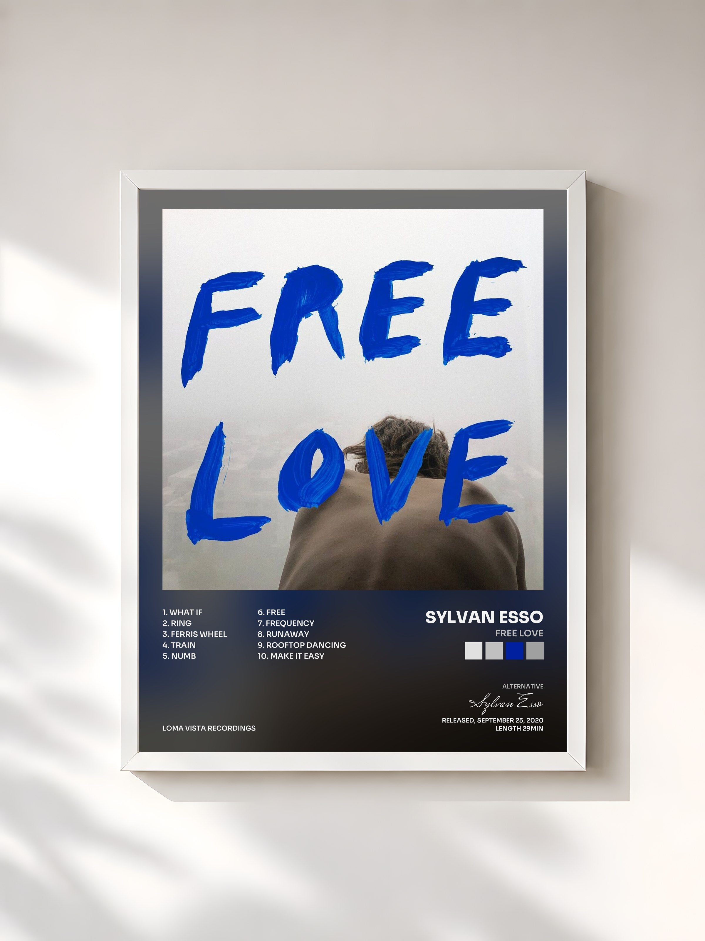 #blanc Tableau de l'album Free Love de Sylvan Esso, cadre blanc, imprimé et encadré en France