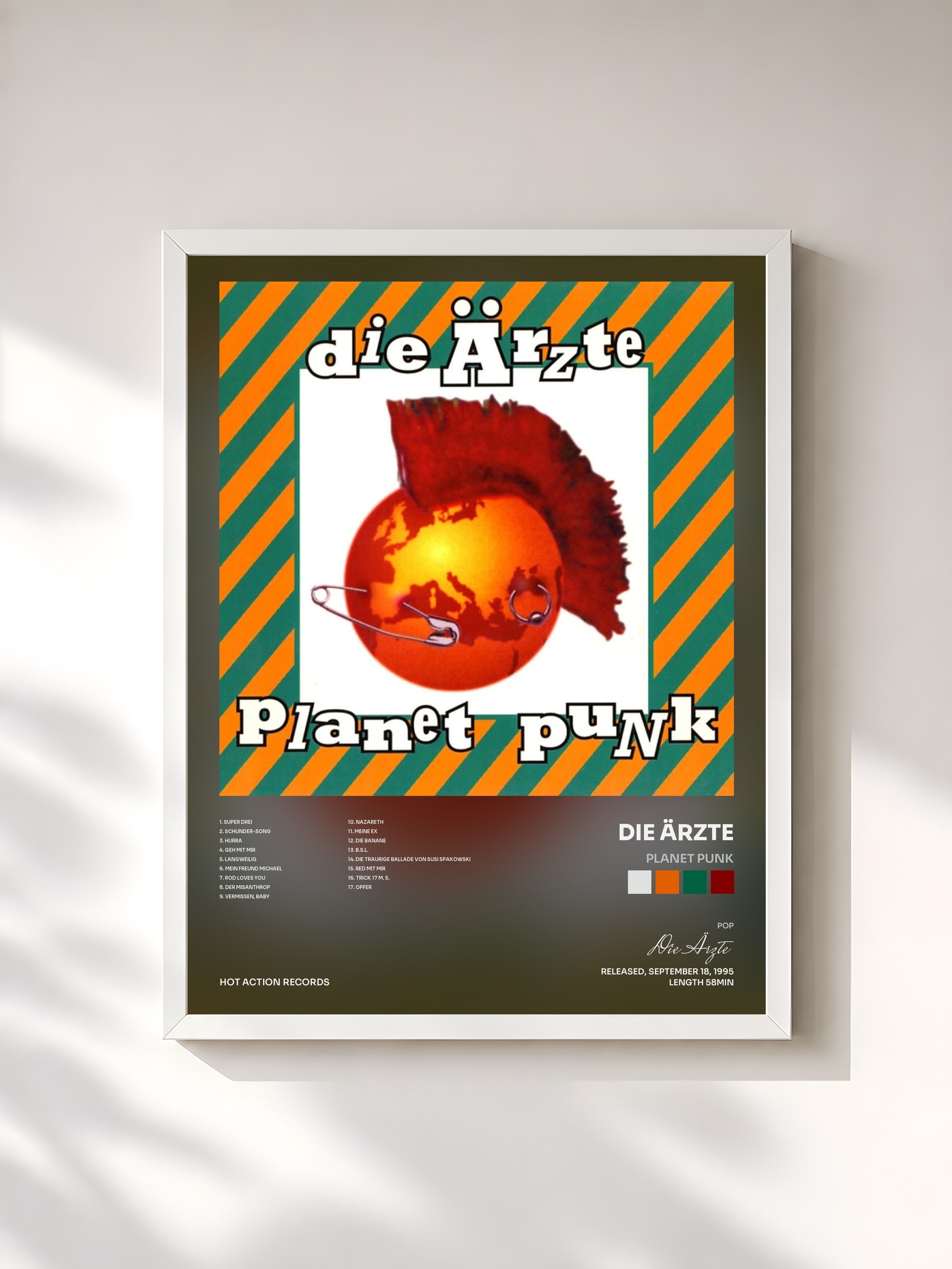 #blanc Tableau de l'album Planet Punk de Die Ärzte, cadre blanc, imprimé et encadré en France