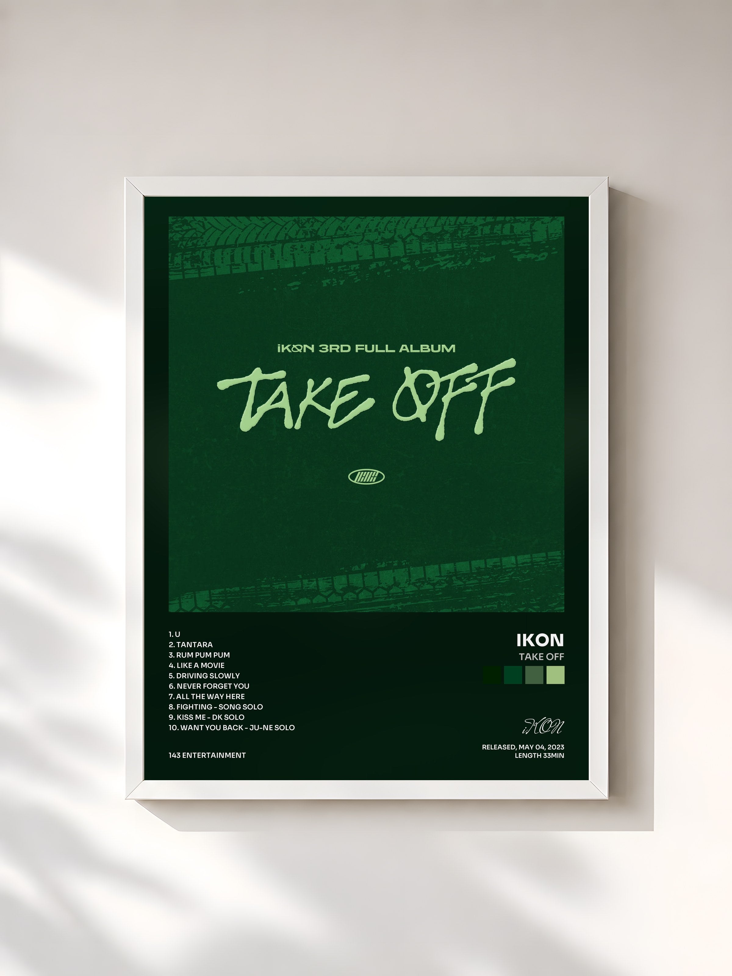 #blanc Tableau de l'album TAKE OFF de iKON, cadre blanc, imprimé et encadré en France